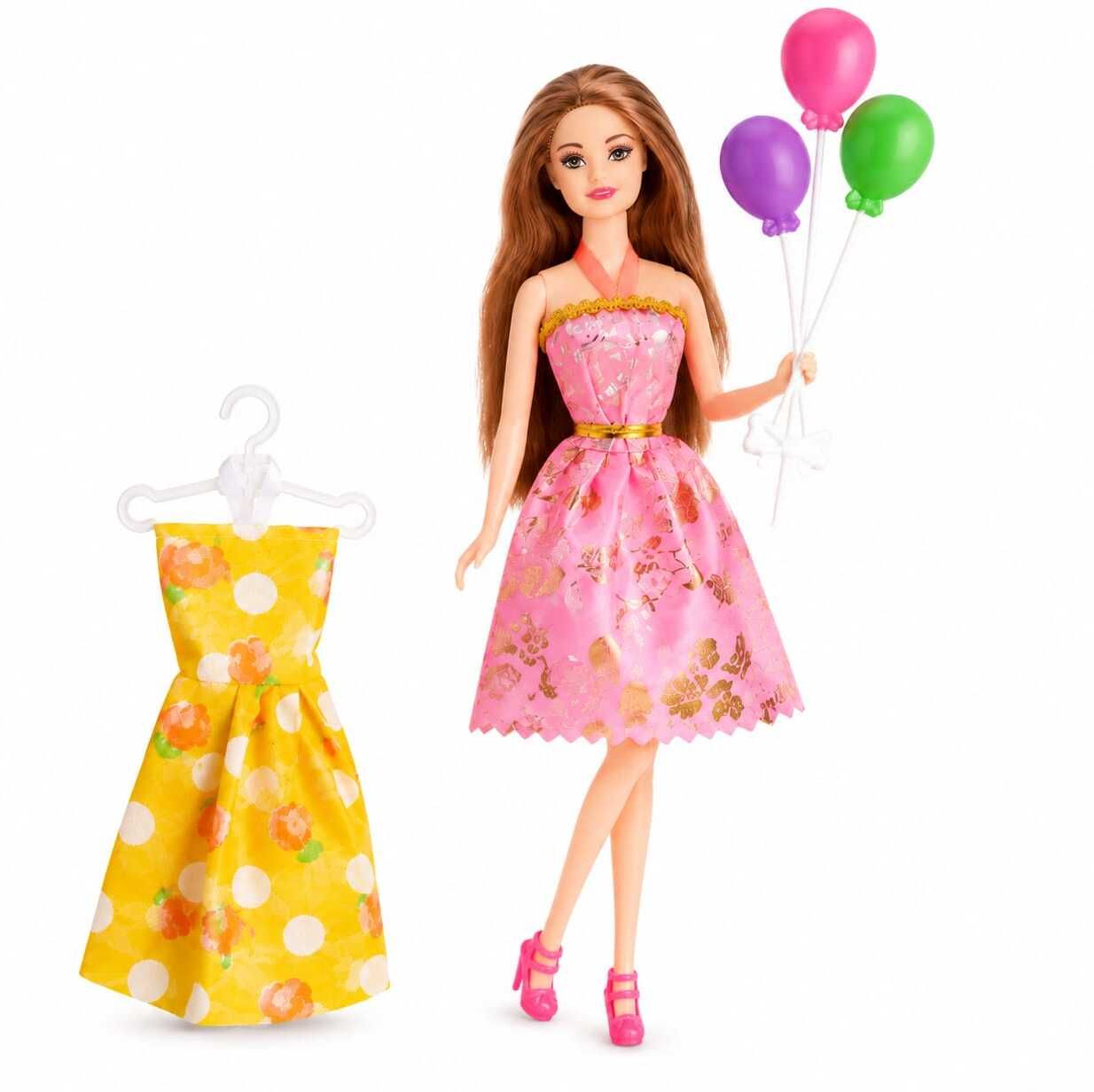 Fashion Doll with 2 Stylish Dresses & Balloon Accessories for Girls-image-9