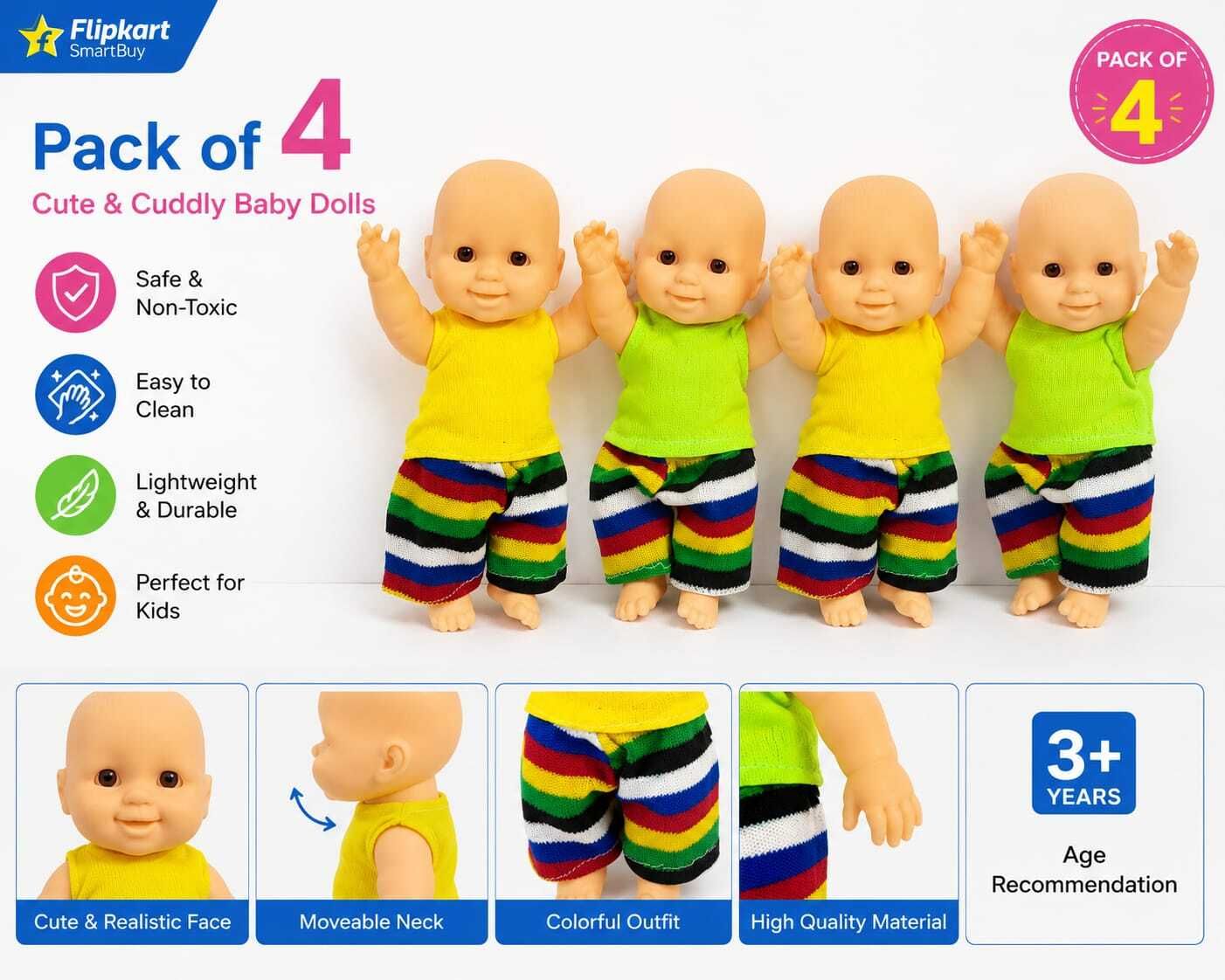Smiling Baby Doll Set for Pretend Play and Role Play Activities, Pack of 4-image-46
