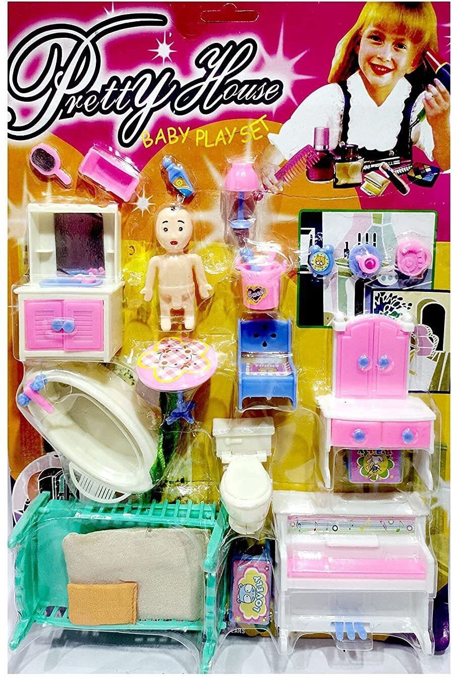 Baby Playset Doll Portable Sets with Small House 20 Accessories for Girl's-image-12