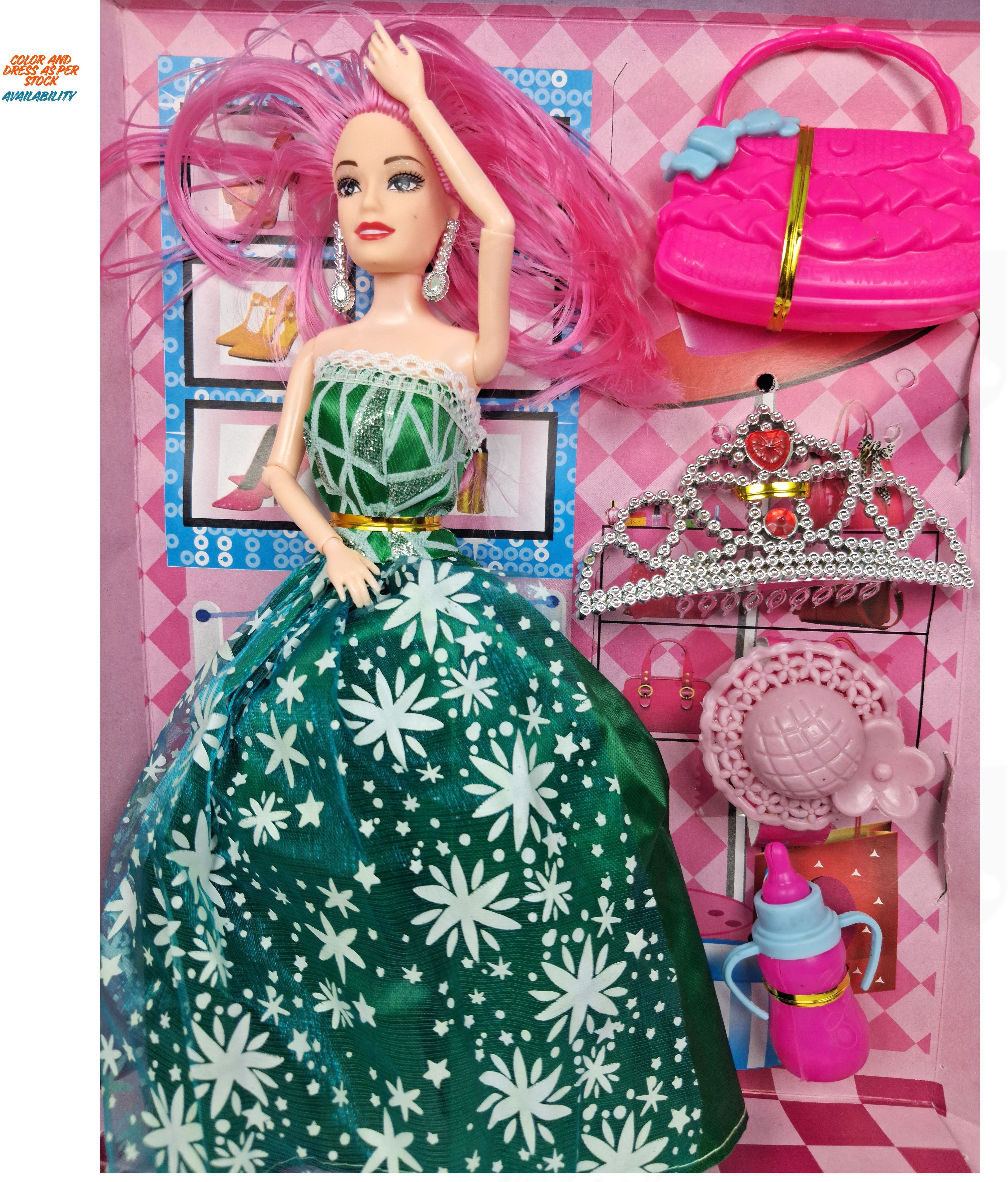 Fashion Girl Doll in Green Dress – Long Hair & Movable Hands for Girls Age 3+-image-47