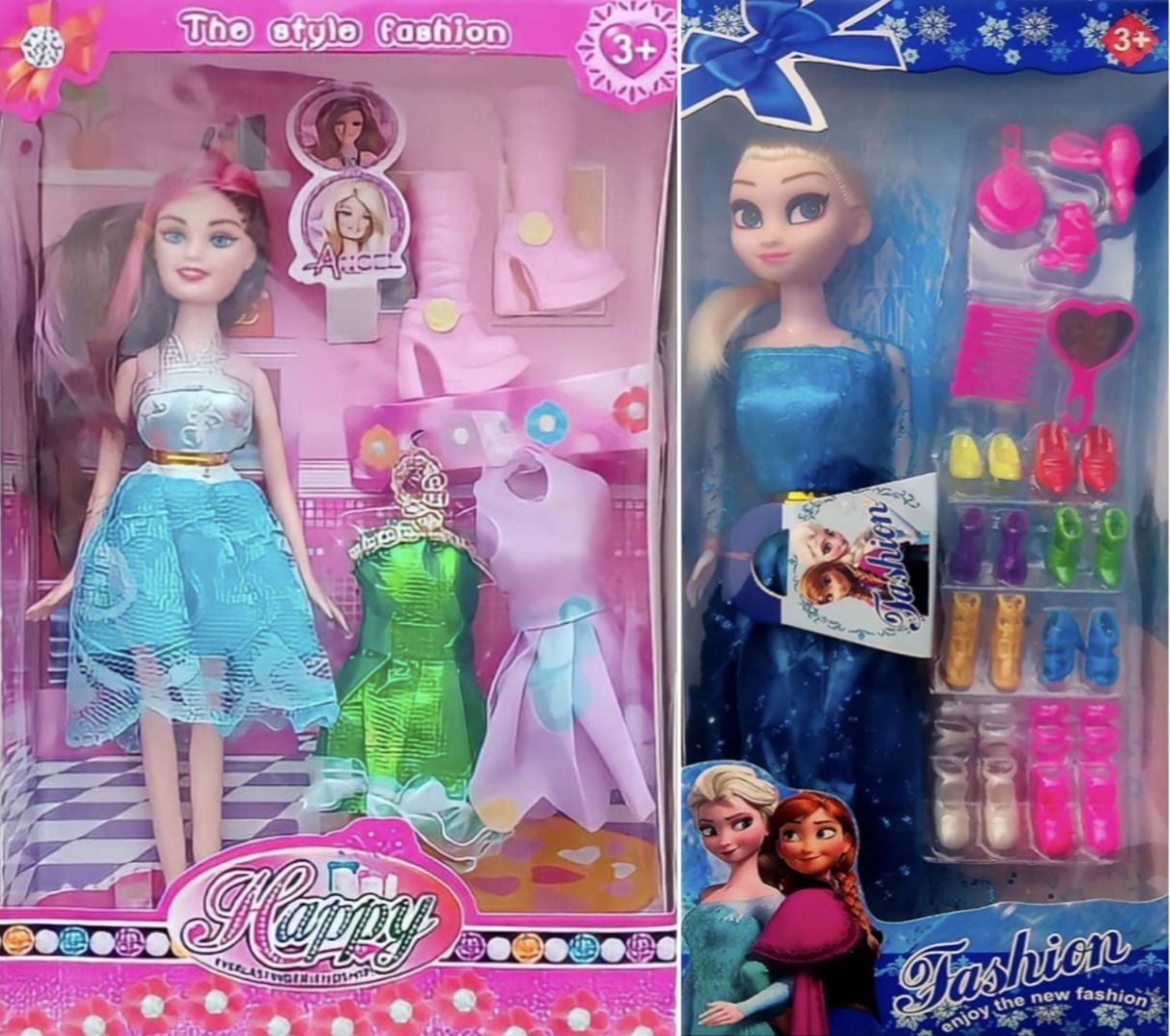 2pc happy with frozen doll set Fashon doll foldable hair Play doll set-image-11