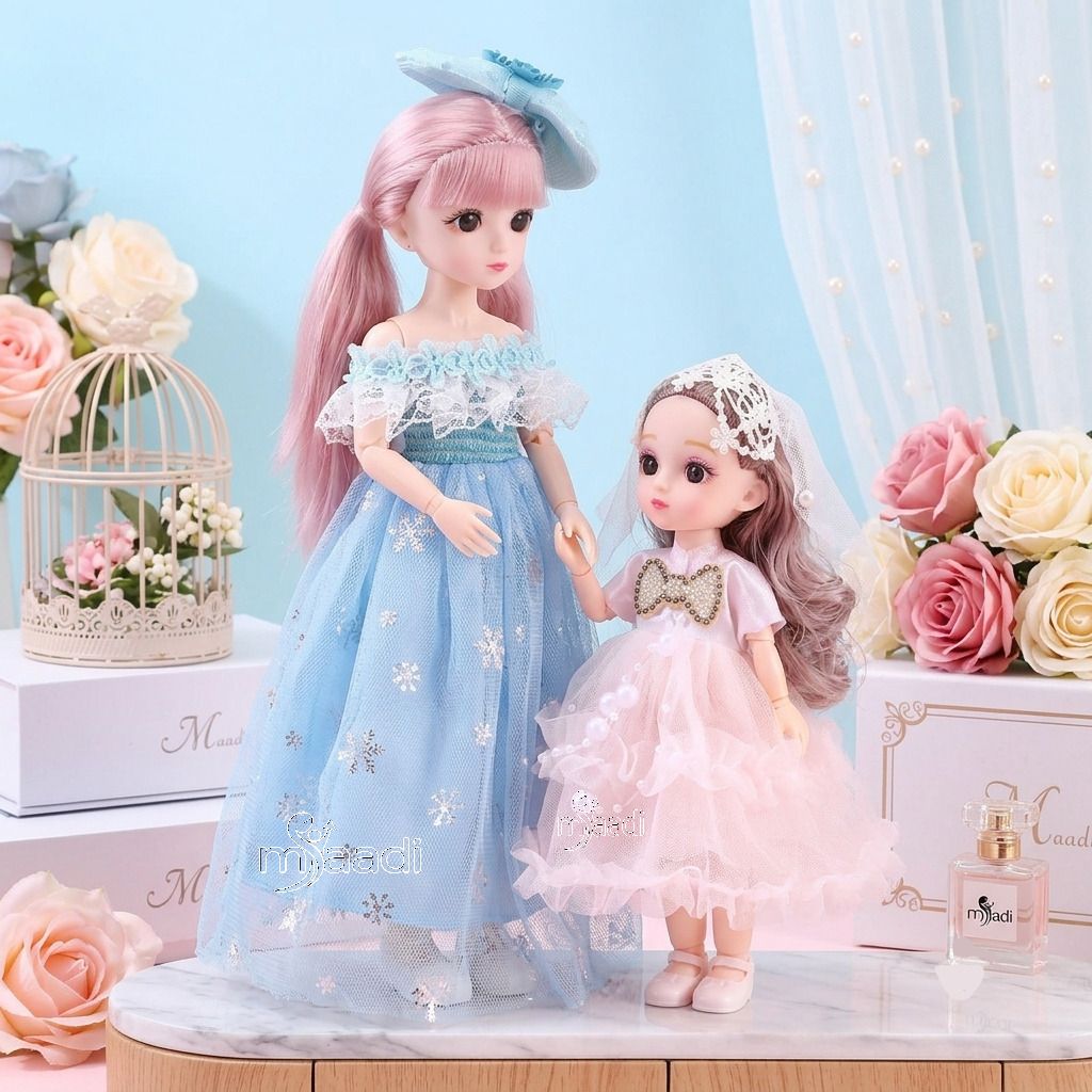 Premium Mother and Daughter Doll Set (30cm & 15cm) - Combo of 2 Fashion Dolls-image-23