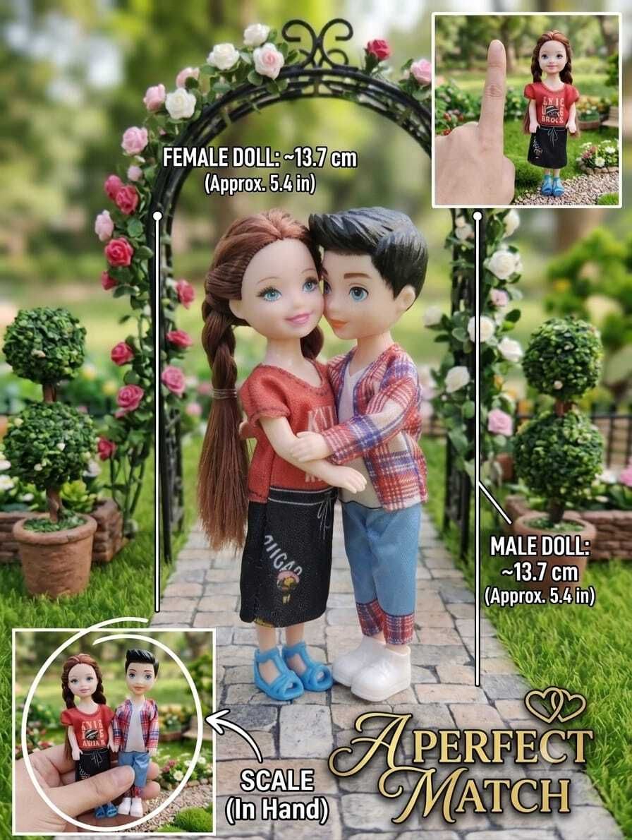 Cute Small Dolls for Kids red dress Couple Doll Set 13.7 cm 3+ Years-image-13