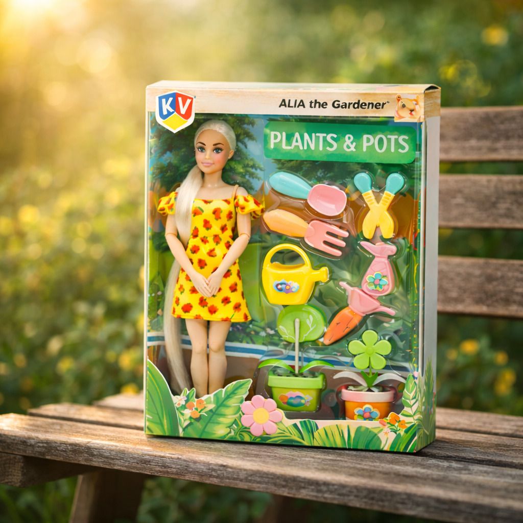Garden Lifestyle Doll–32 cm Fashion Doll with Plants, Pots & Gardening Tools Set