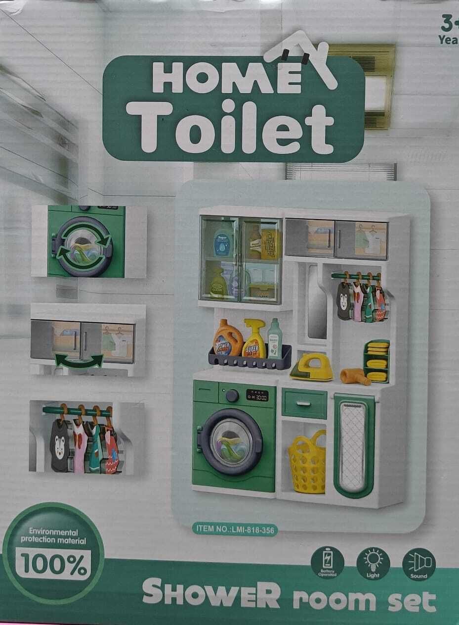 Mini Laundry Room Playset with Washing Machine and Cleaning Accessories