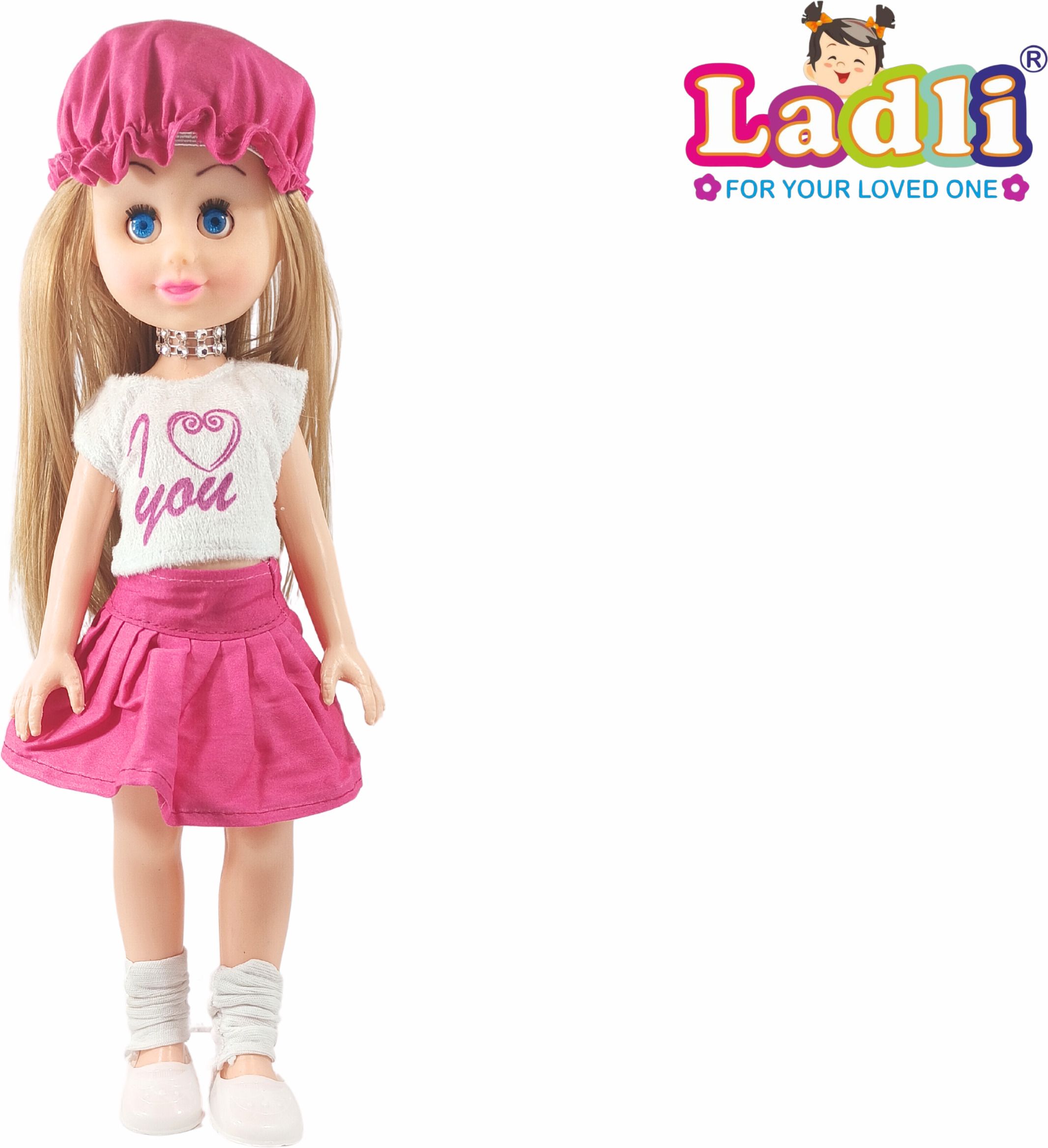 Cute Skult Girl Doll Toy with Moveable Arms and Legs - Beautiful Dress Cap Shoes-image-45