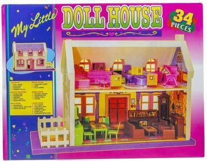 34 Pieces Beautiful Doll House with Living Room, Bath- RoomMaster Bedroom-image-6