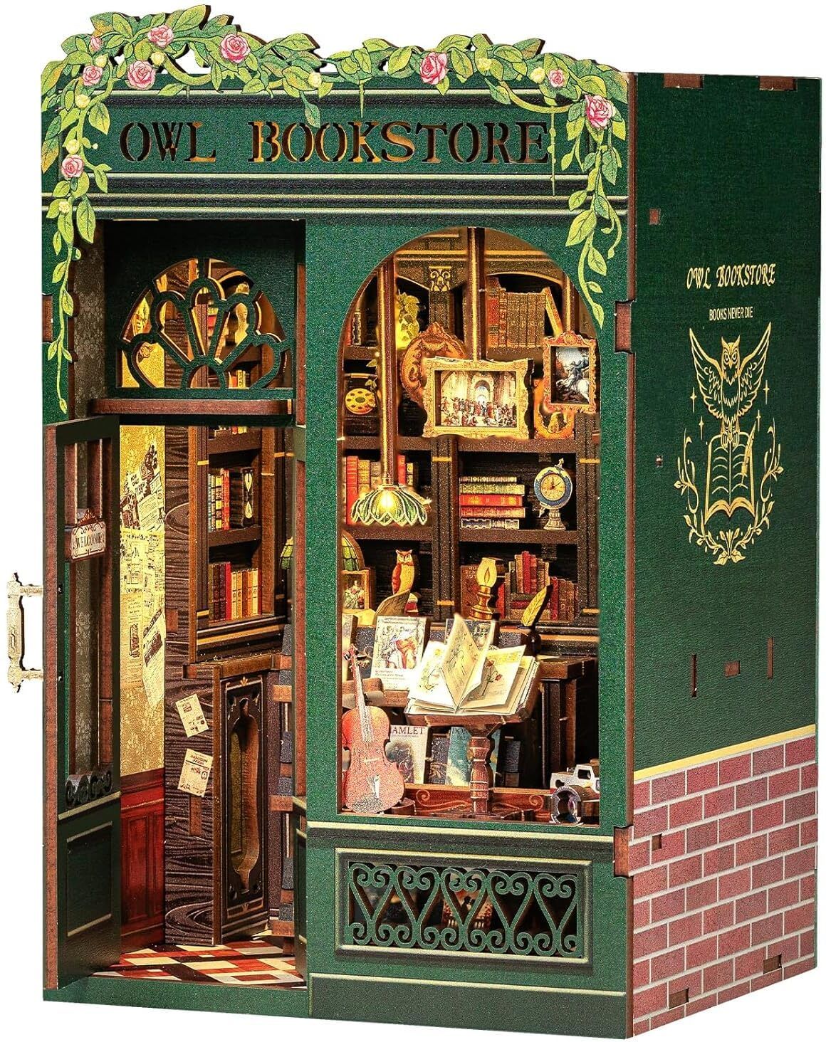 DIY Book Nook Kit 3D Wooden Miniature Dollhouse Bookshelf Decor-image-8