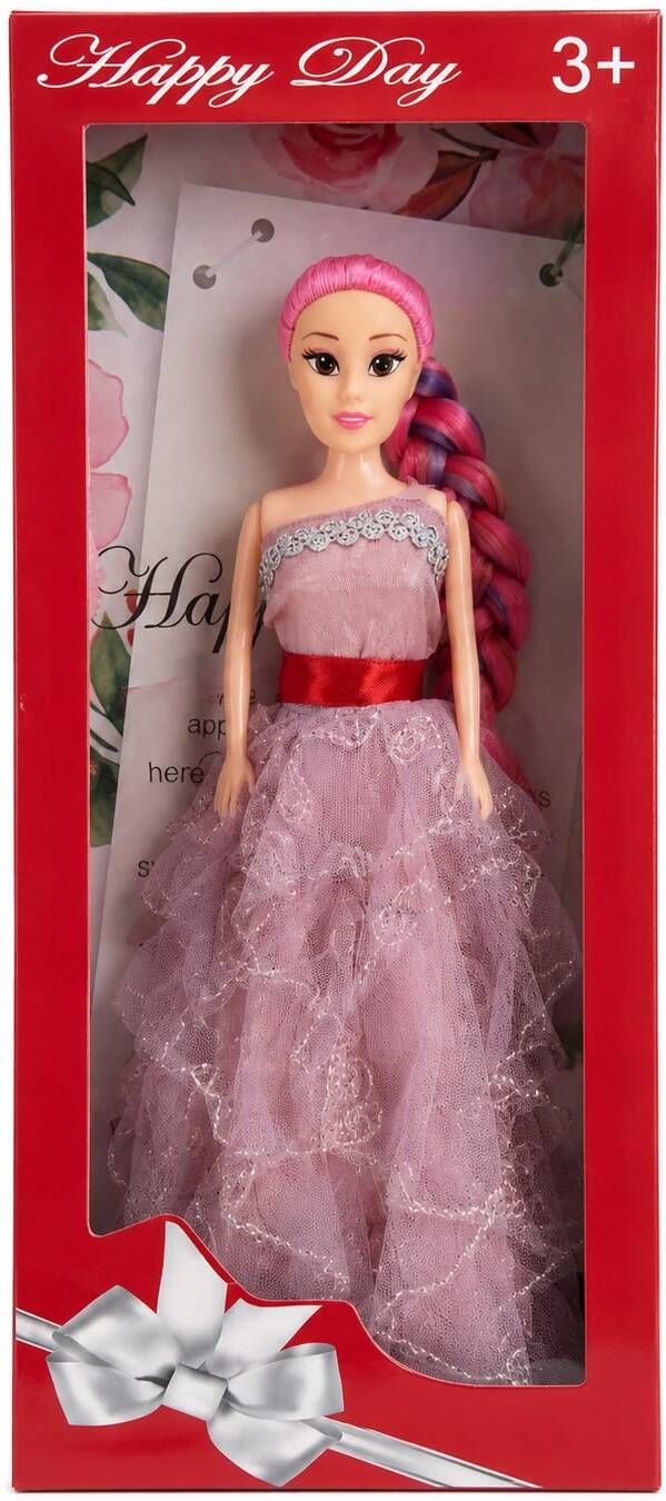 Princess Doll Pink Braided Hair & Layered Pink Party Gown | Dress-Up Toy Doll-image-1