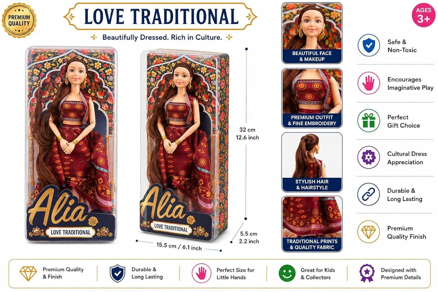 elegance expression Traditional Fashion Doll for Kids with Ethnic Dress, Long Hair & Accessories-picture-27