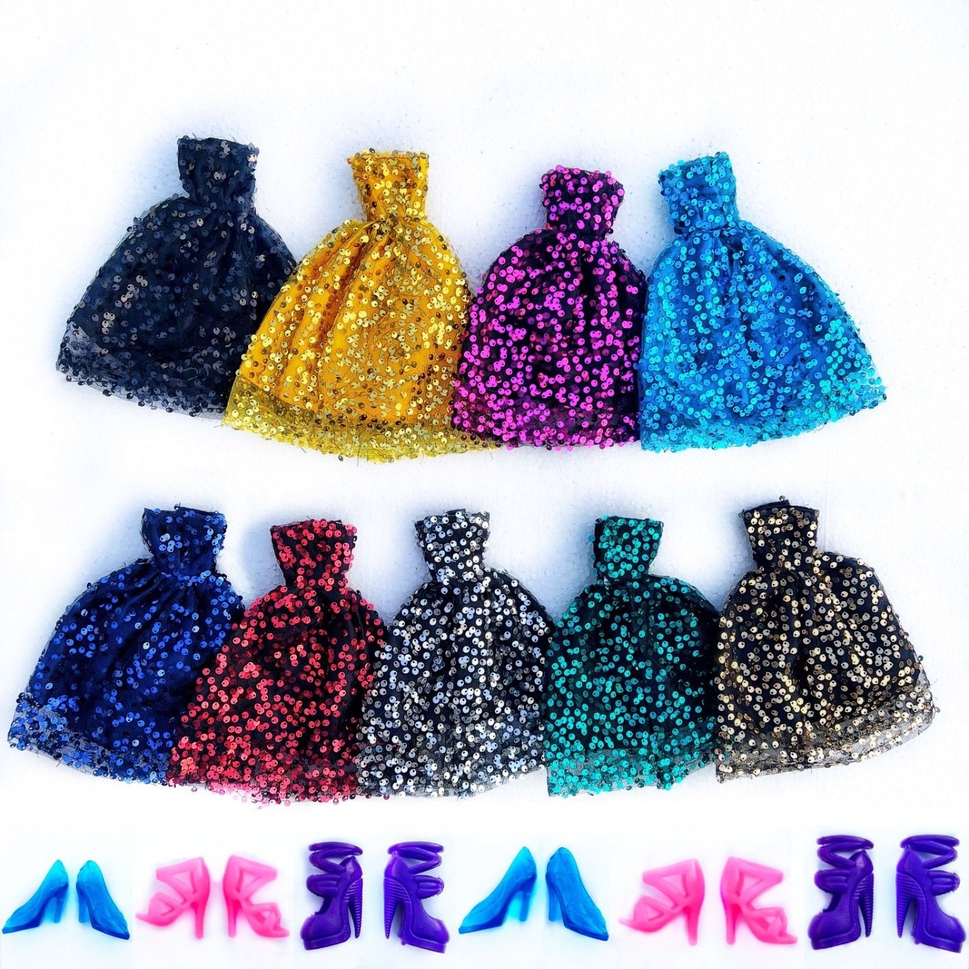 Doll Dresses Clothes for Dolls New Star Design Dress (Pack of 9) (6 Pairs Shoes)