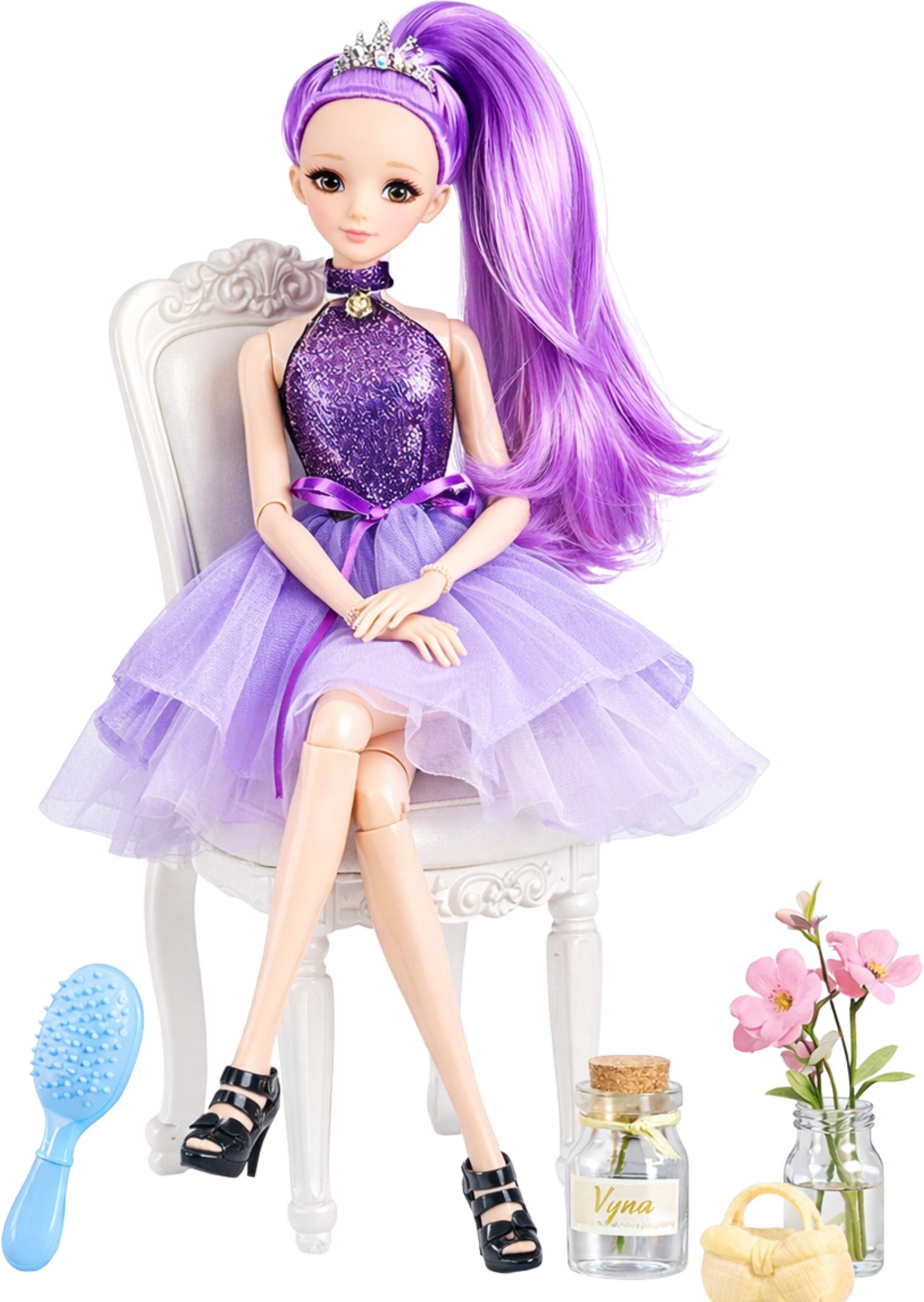 Fashion Doll in princess dress & accessories |long hair| Twistable hands & Legs-image-22