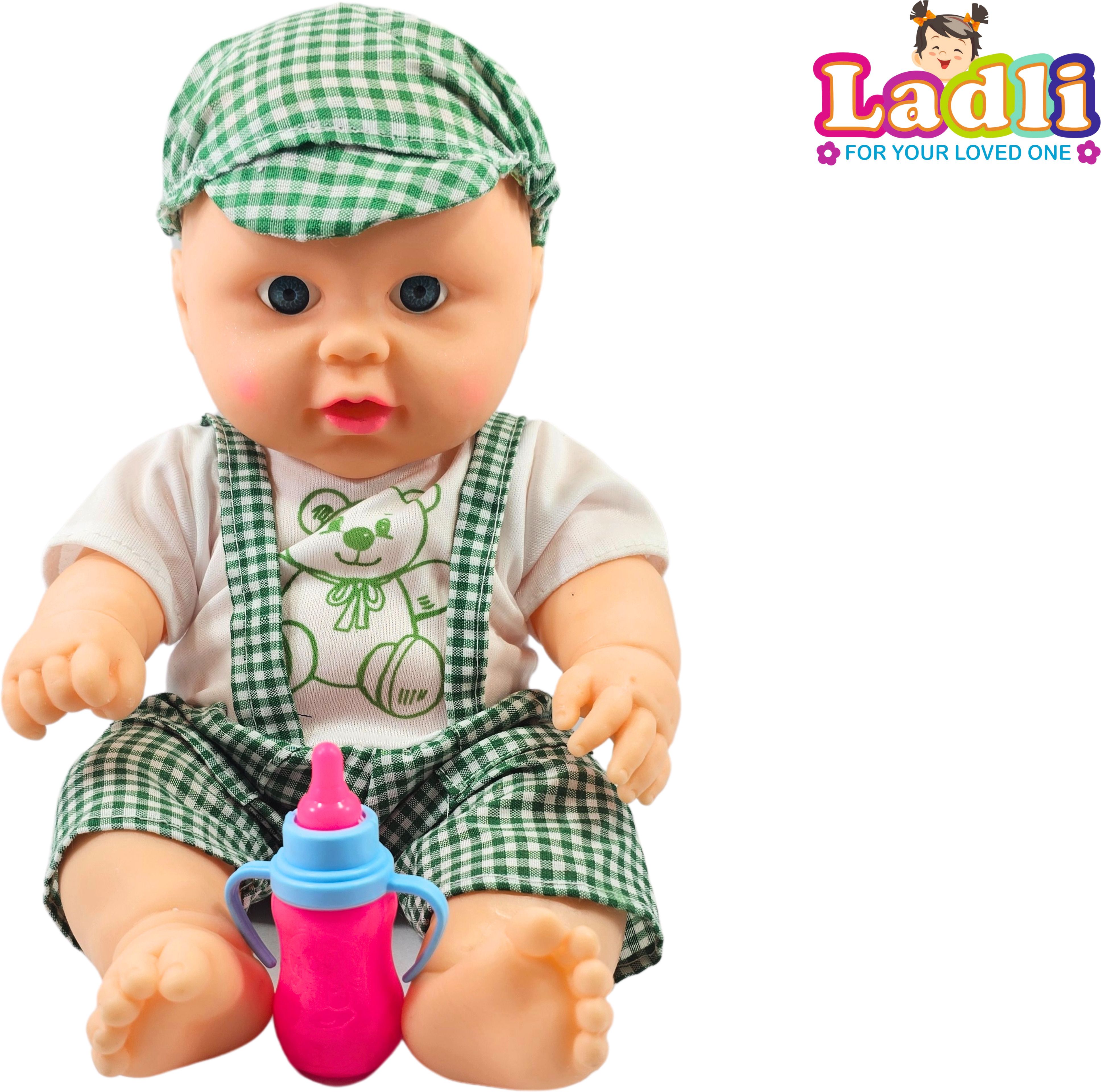 Cute Soft Body Toy for Kids in Green Dress Realistic Looking Toy Kids golu baba