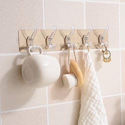 Stainless Steel Bathroom Wall Hook 6 Hooks Cloth Hanger Bathroom Wall Door Hook Magic Sticker Self Adhesive for Bathroom Towel Rail Kitchen Hanger Hooks Door Hanger-image-45