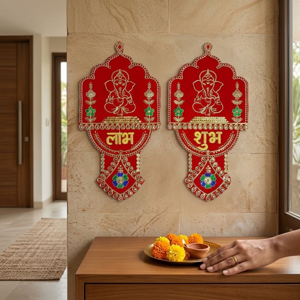 gejuff Red Shubh Labh Door Hanging with Lord Ganesha Festival Home Decor, 14 x 7 Inch Door Hanger-picture-33