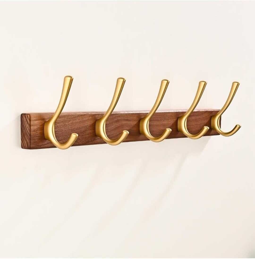 Wooden Wall Hanger with 5 gold steel Hooks for Coat, Bag, Towel and clothes Door Hanger-image-22