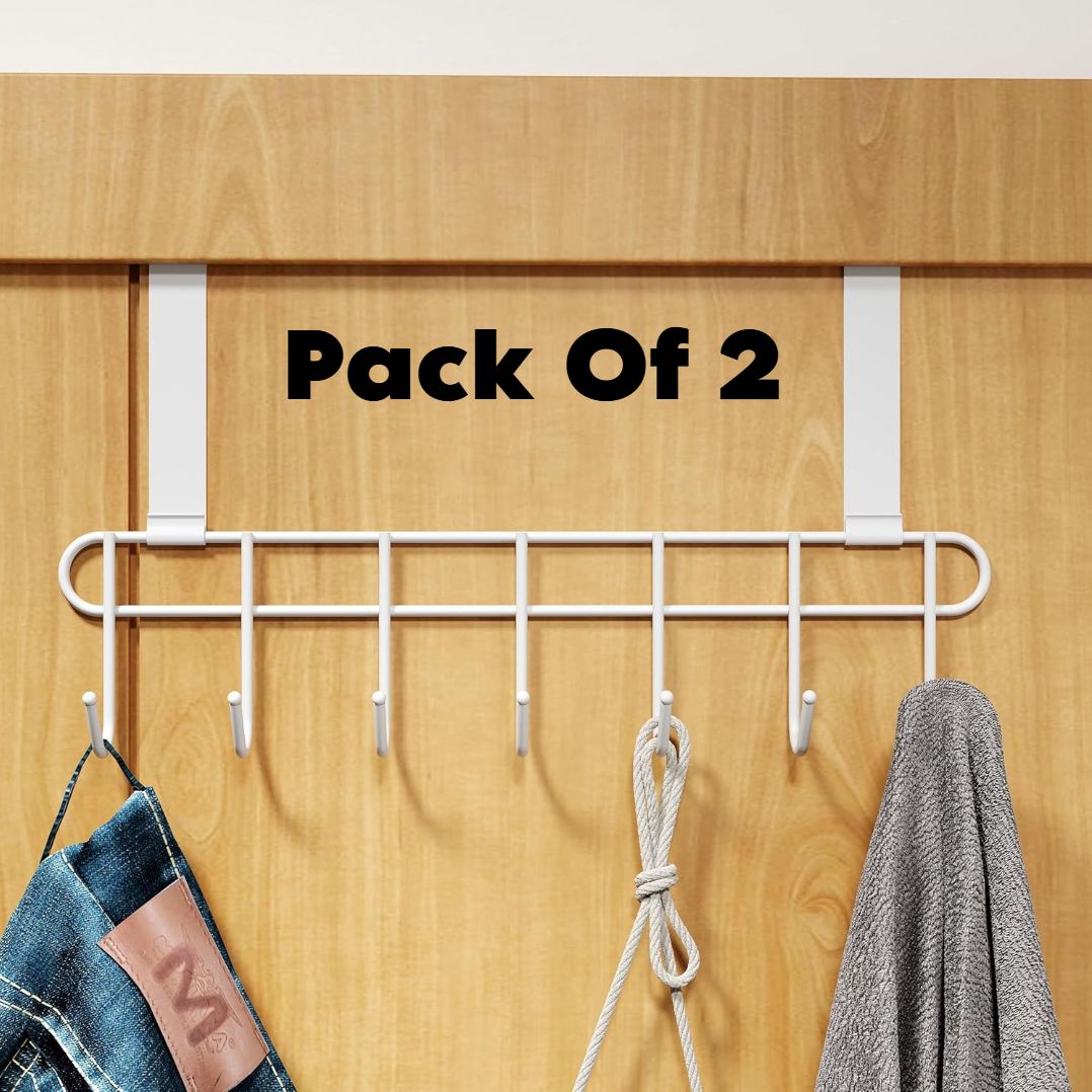 suprita Drill Free Over the Door Hanger with 7 Hooks for Clothes, Door Hook Hanger White Door Hanger-picture-11