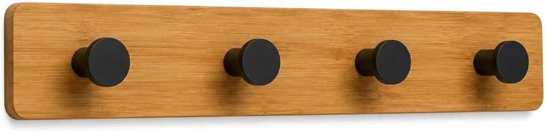 wooden wall hanger with 4 black metal hooks for Coat,, Hat & Towels and clothes Door Hanger-image-23
