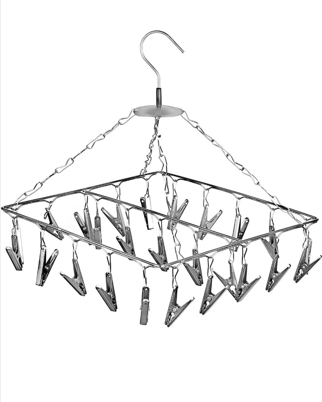 daraz Stainless Steel 25 Clips Sqaure Clothes Drying Stand | Baby Cloth Hanger Door Hanger-picture-18