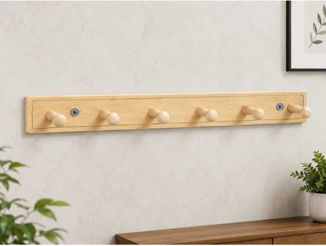 hhaabbib Wooden Wall Hanger with 6 Metal Hooks for Coat, Bag, Hat & Towels and clothes Door Hanger-picture-30