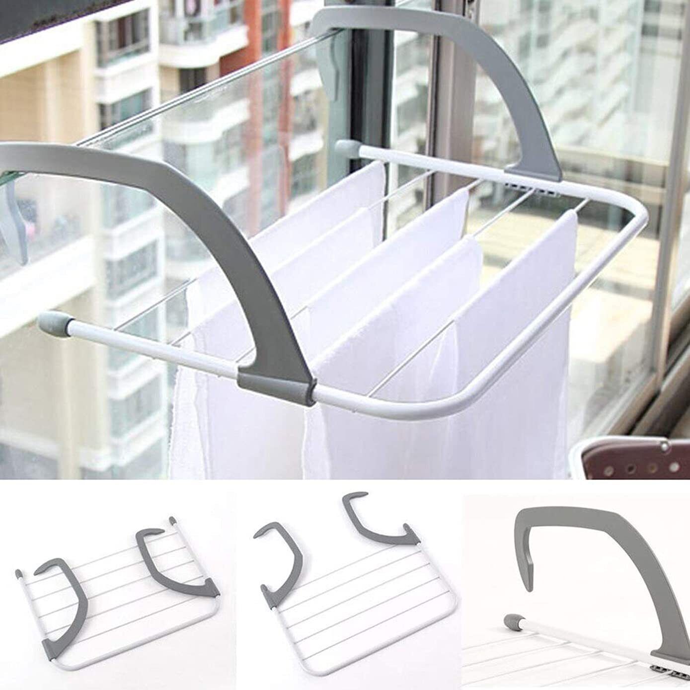Foldable Metal Clothes Drying Rack for Balcony Window Door Guardrail Use Door Hanger-image-9