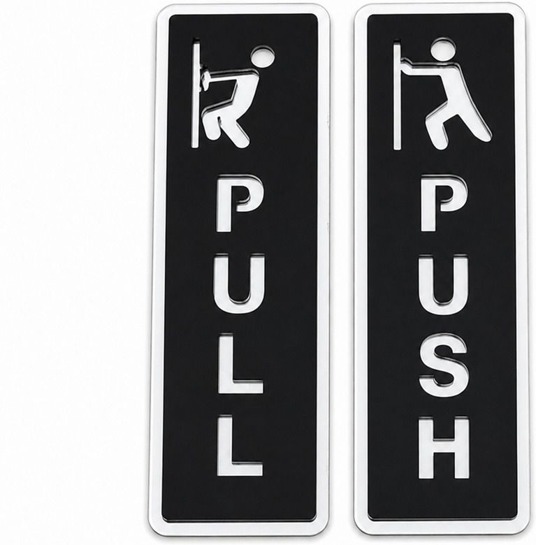 monssa PULL & PUSH Door Sign Plate Set – Black & Silver Self-Adhesive Acrylic Door Door Hanger-picture-19