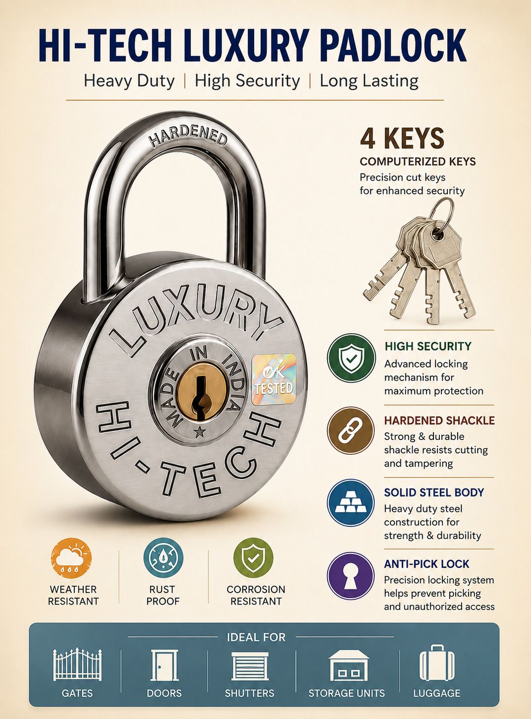 execlave Heavy Duty Round Padlock Padlock-picture-9