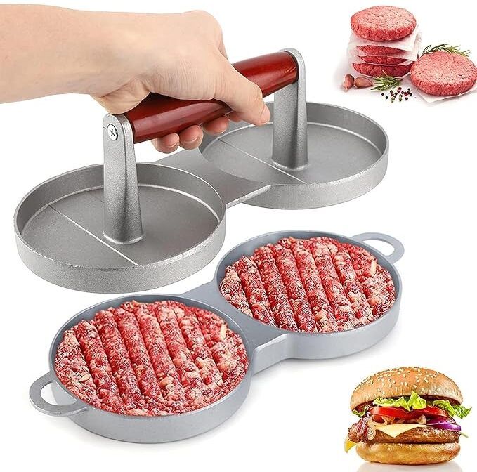 windwarrior Hot Aluminum Double Burger Press Patty Maker Round Shape Manual Dough Press-picture-4