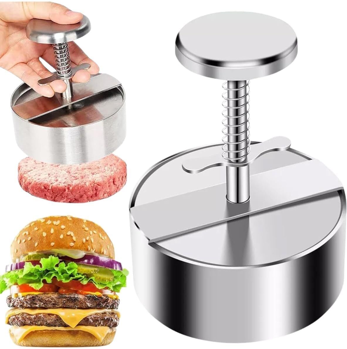 technoway Cold Stainless Steel Burger Press, 8 cm, Adjustable Hamburger Manual Dough Press-picture-14