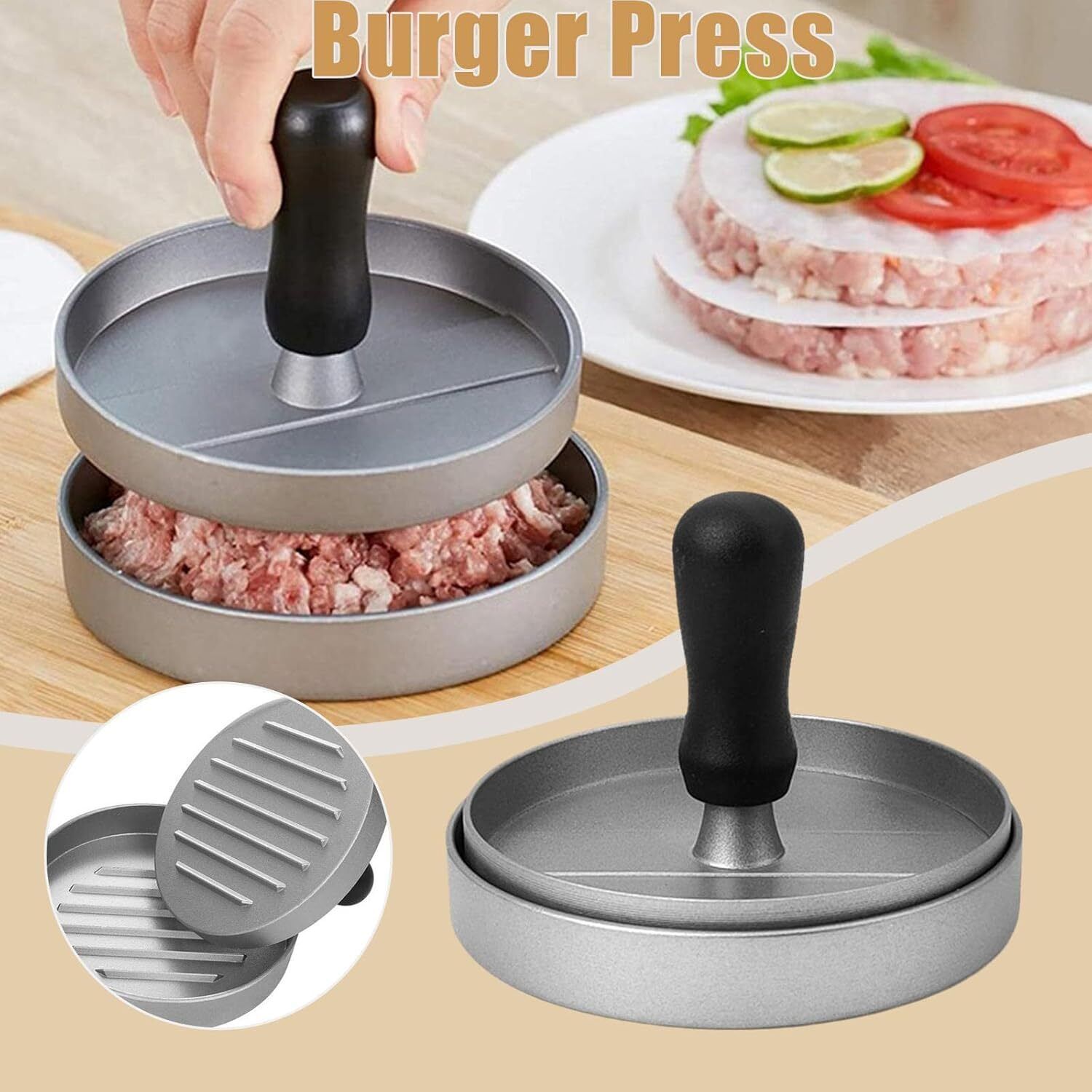 Hot Non stick burger press aluminium hamburger patty maker Manual Dough Press
