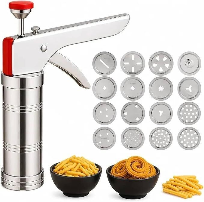 Cold 15 Jali Stainless Steel Kitchen Press Sev Maker Manual Dough Press-image-25