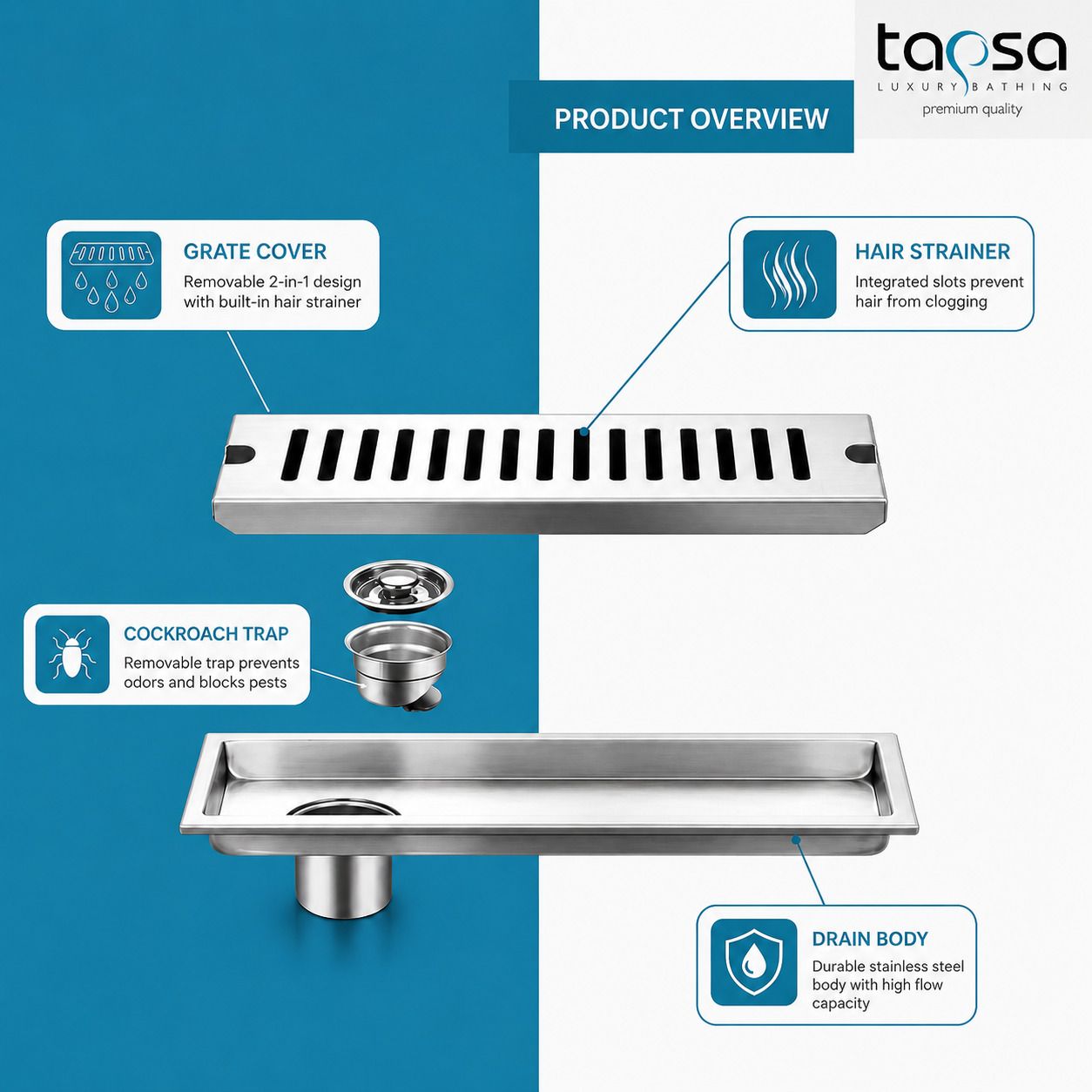 tapsa Floor Stainless Steel Push Down Strainer-picture-14