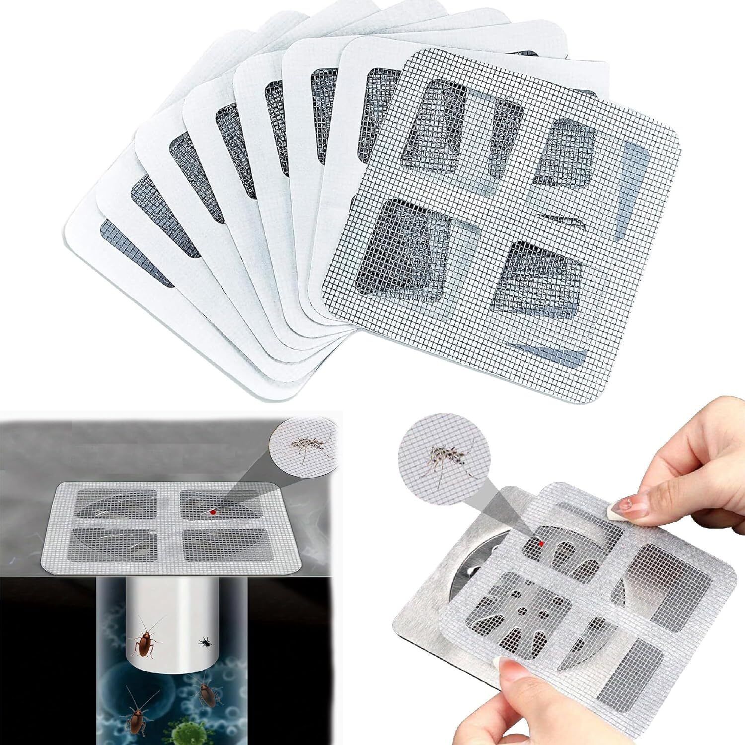 10 Pack (5 X 5) Disposable Shower Drain Hair Catcher Drain Covers Mesh Stickers Hair Wash Basin