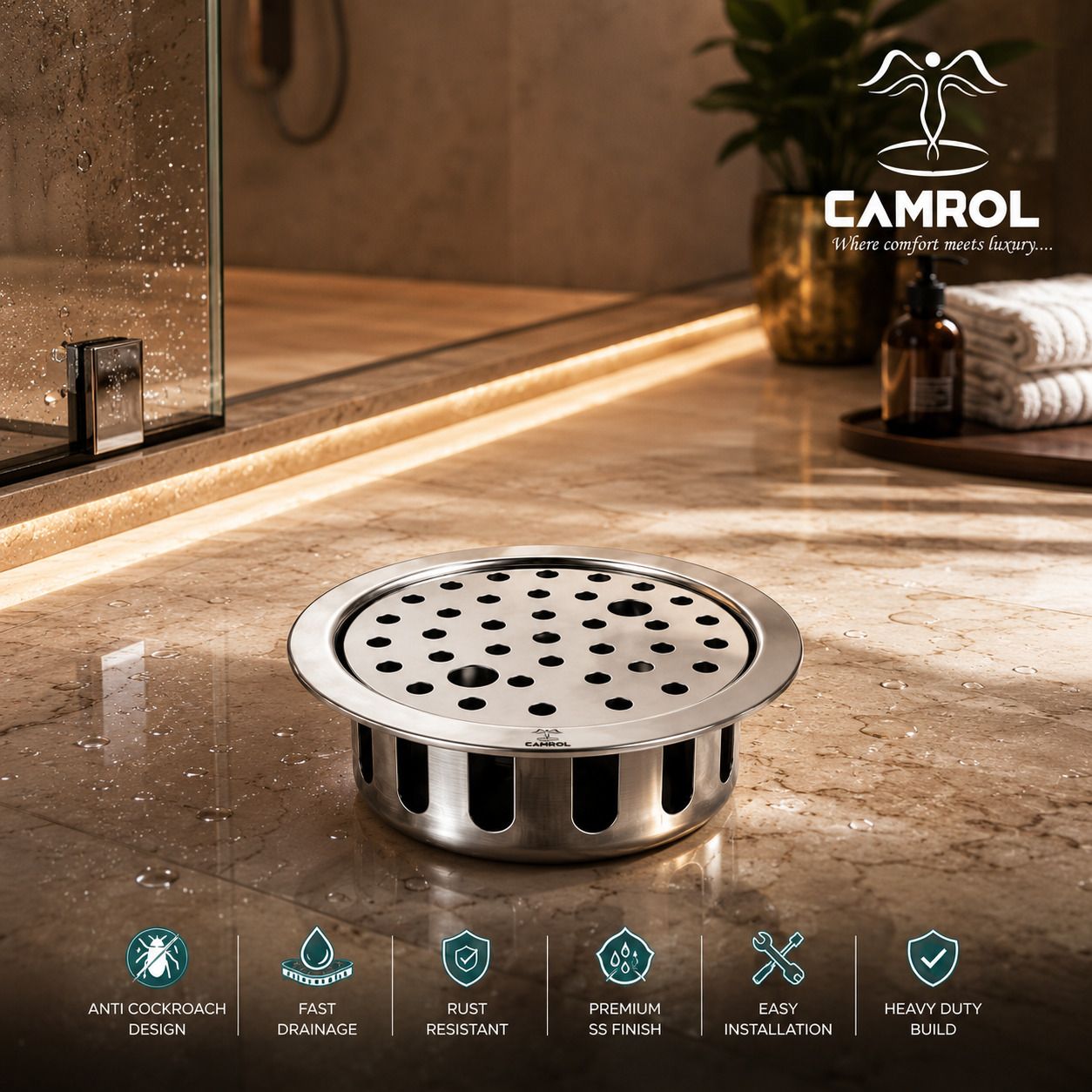 camrol Floor Stainless Steel Push Down Strainer-picture-22