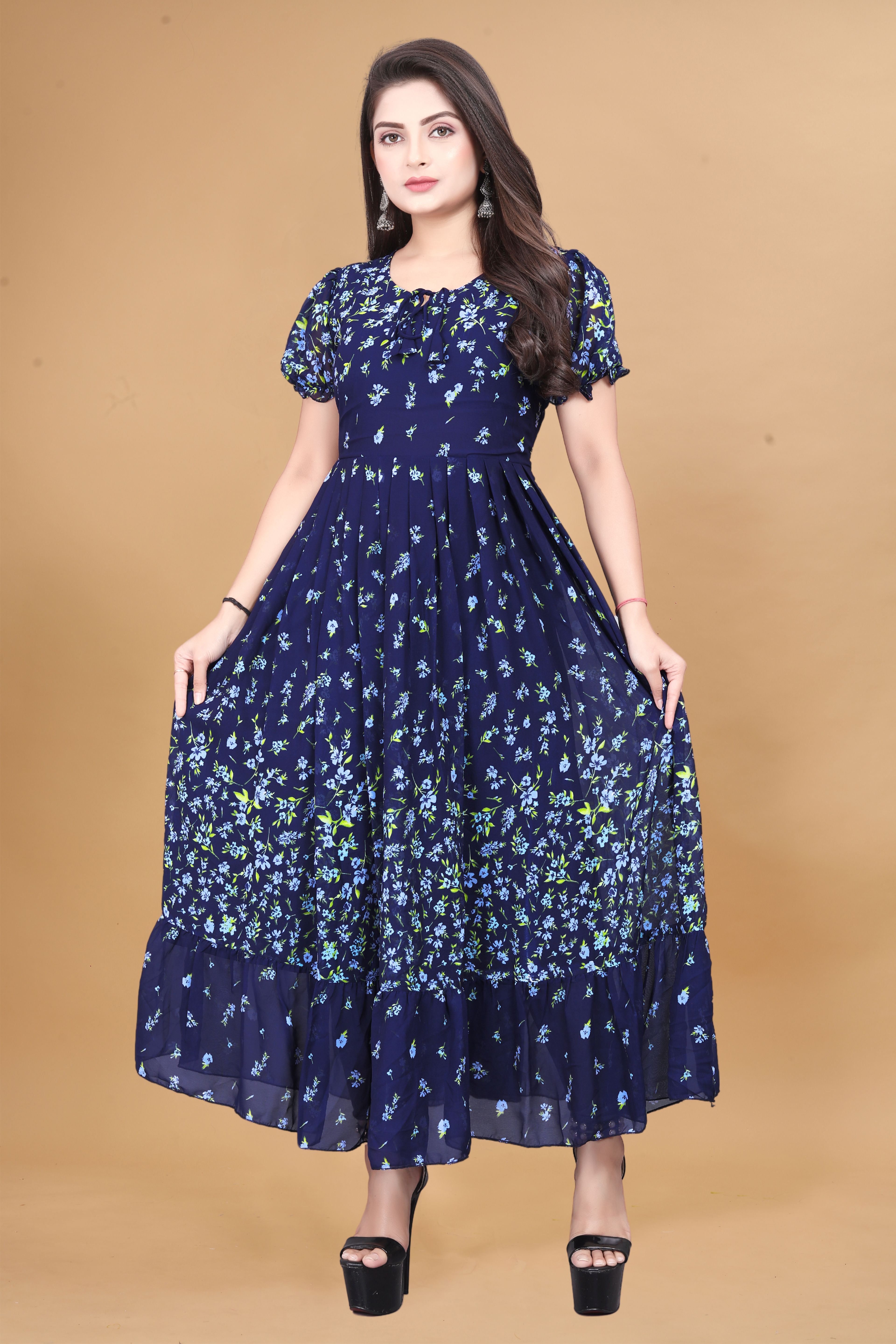 qena Floral Print Georgette Stitched Flared/A-line Gown-picture-19