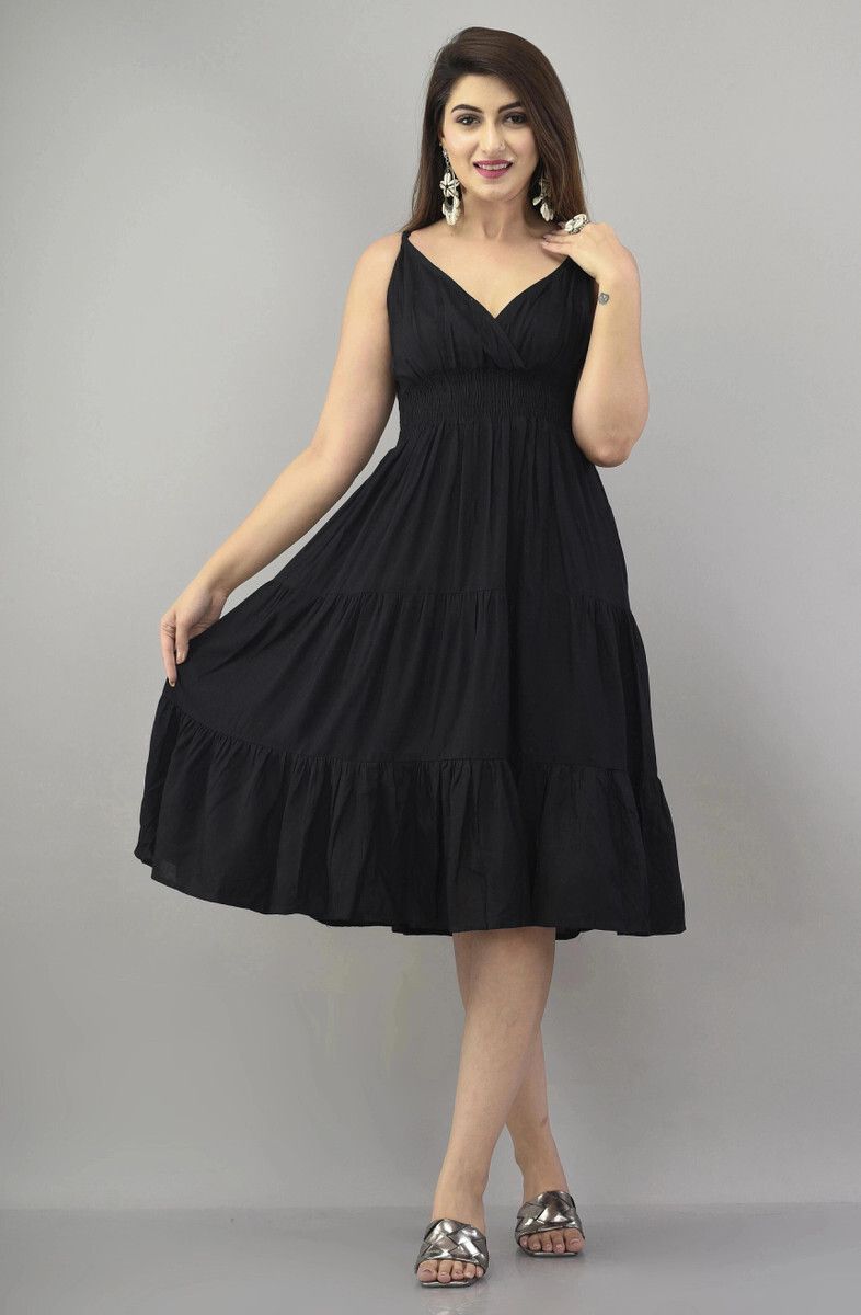 houseofcommon Women A-line Black Knee Length Dress-picture-14