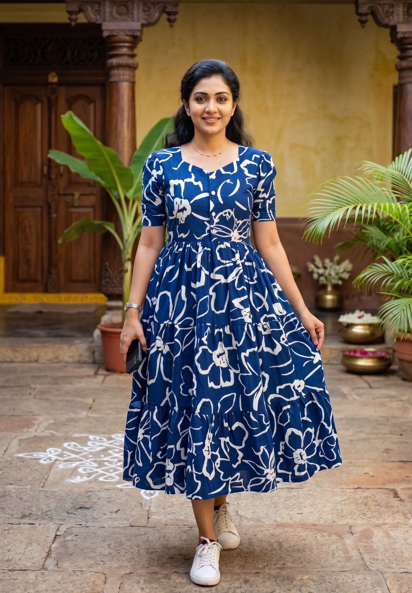 Women Fit and Flare Blue Midi/Calf Length Dress-image-11