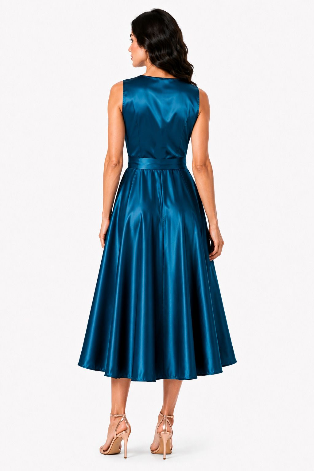 Women Fit and Flare Blue Below Knee Dress-image-1