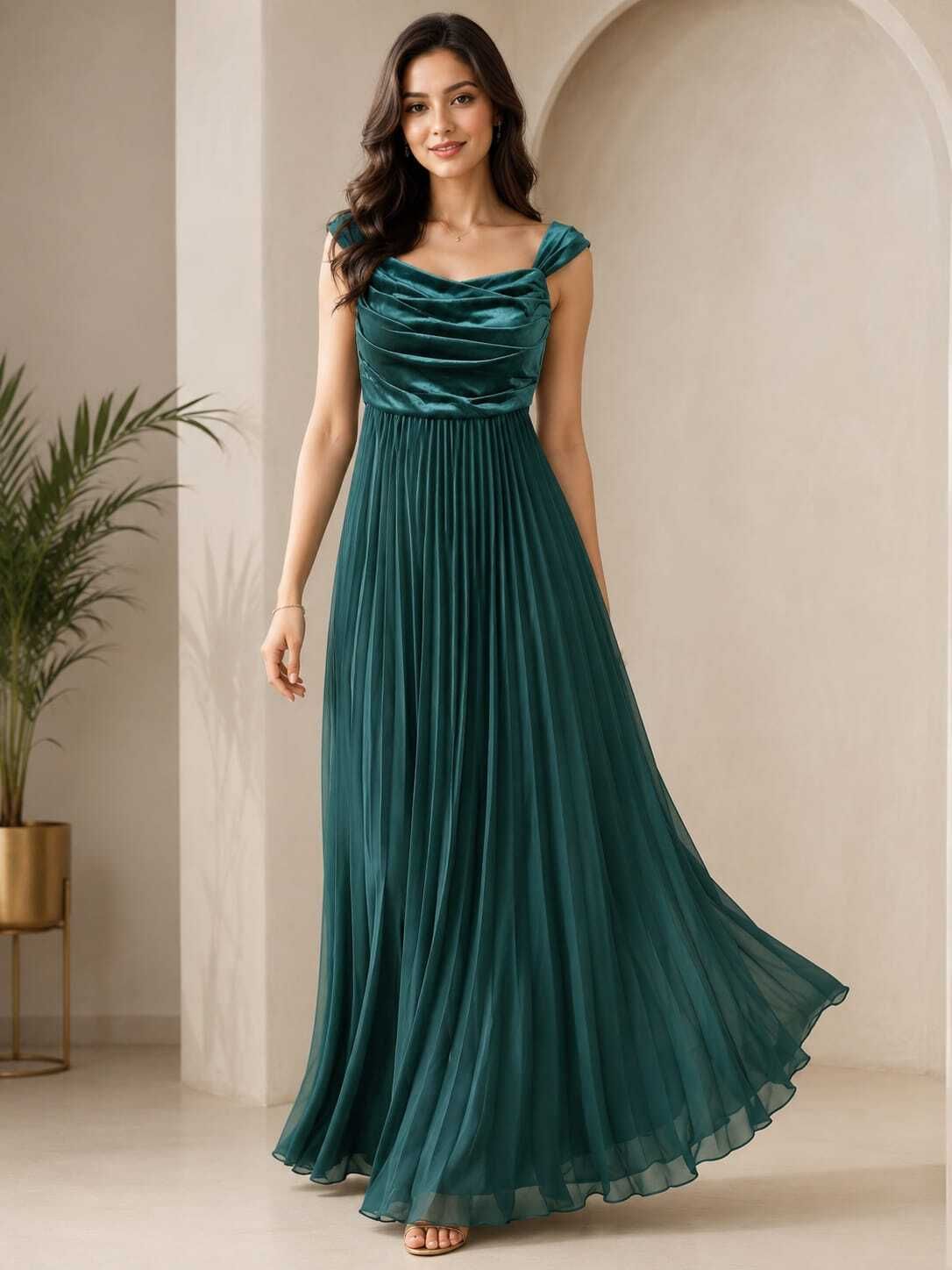 bhumi Women Fit and Flare Dark Green Maxi/Full Length Dress-picture-3