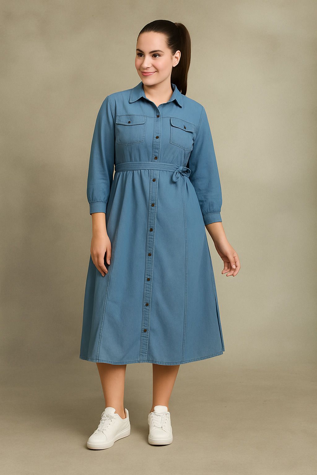 Women A-line Light Blue Ankle Length Dress-image-46