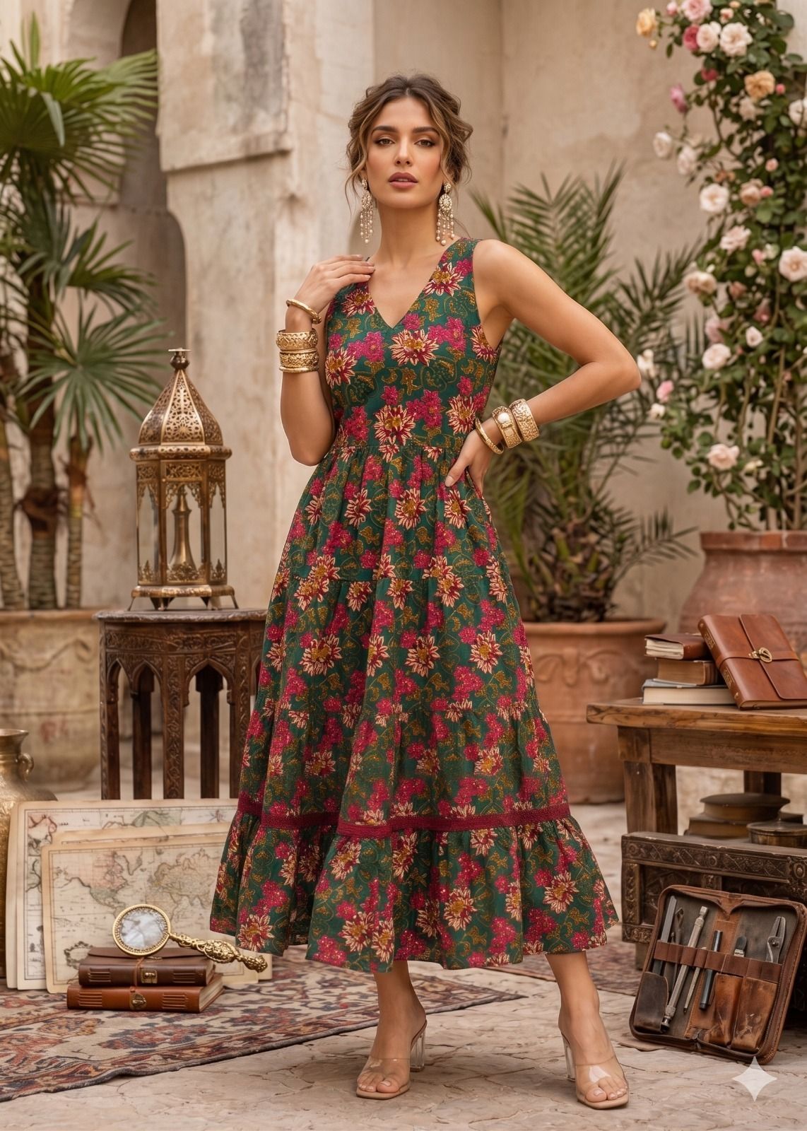 sawariya fashion Women Fit and Flare Green Knee Length Dress-picture-28