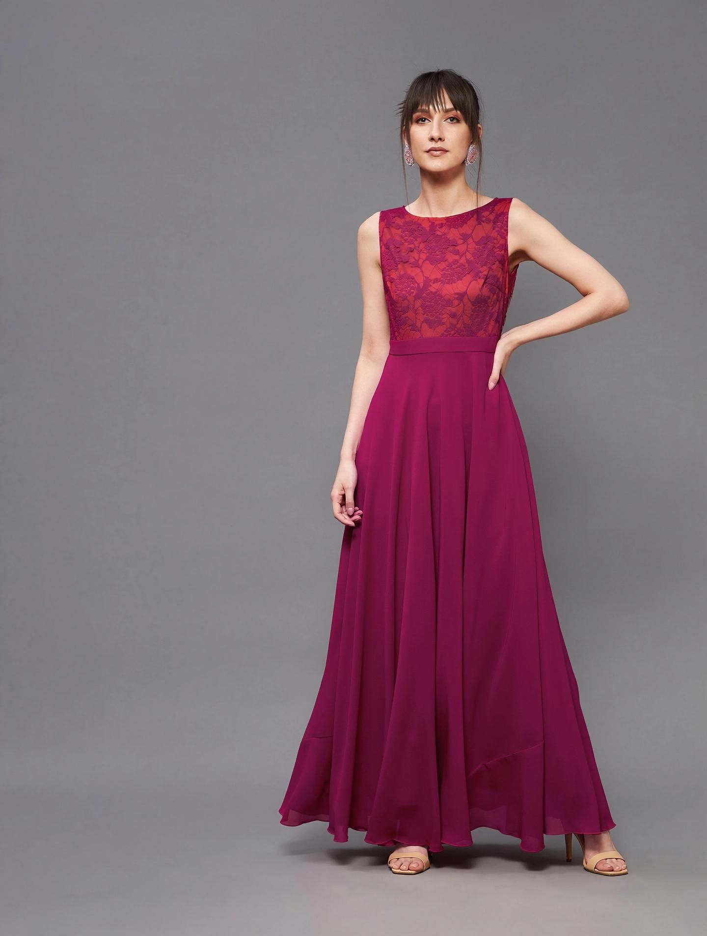 miss chase Women Gown Orange, Purple Maxi/Full Length Dress-picture-18
