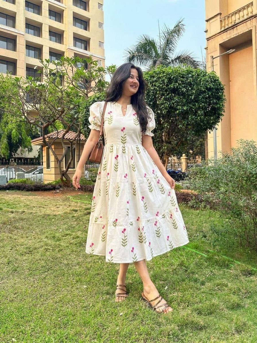 Women A-line White Knee Length Dress-image-18