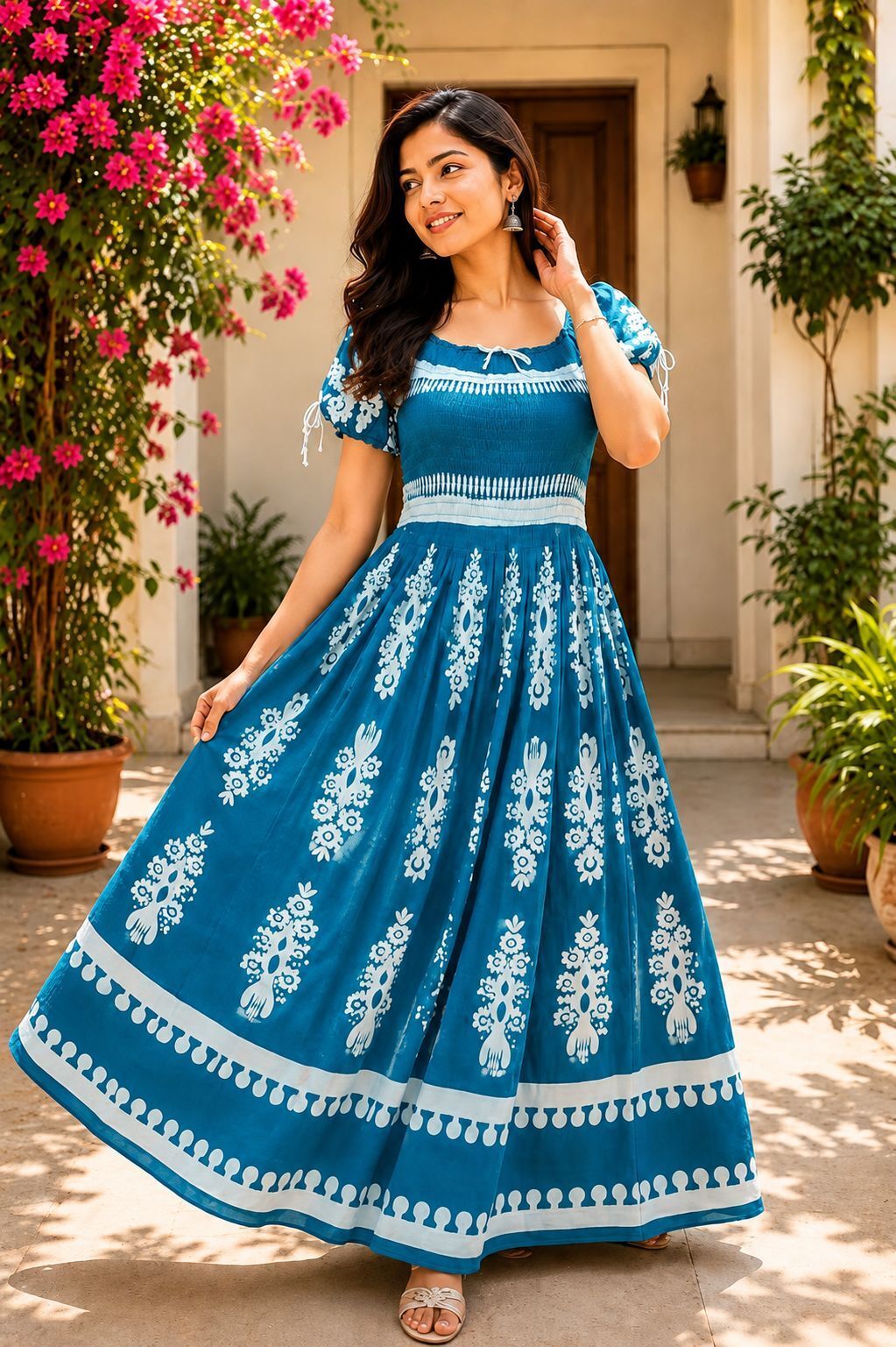 liba creations Women Fit and Flare Blue Maxi/Full Length Dress-picture-13