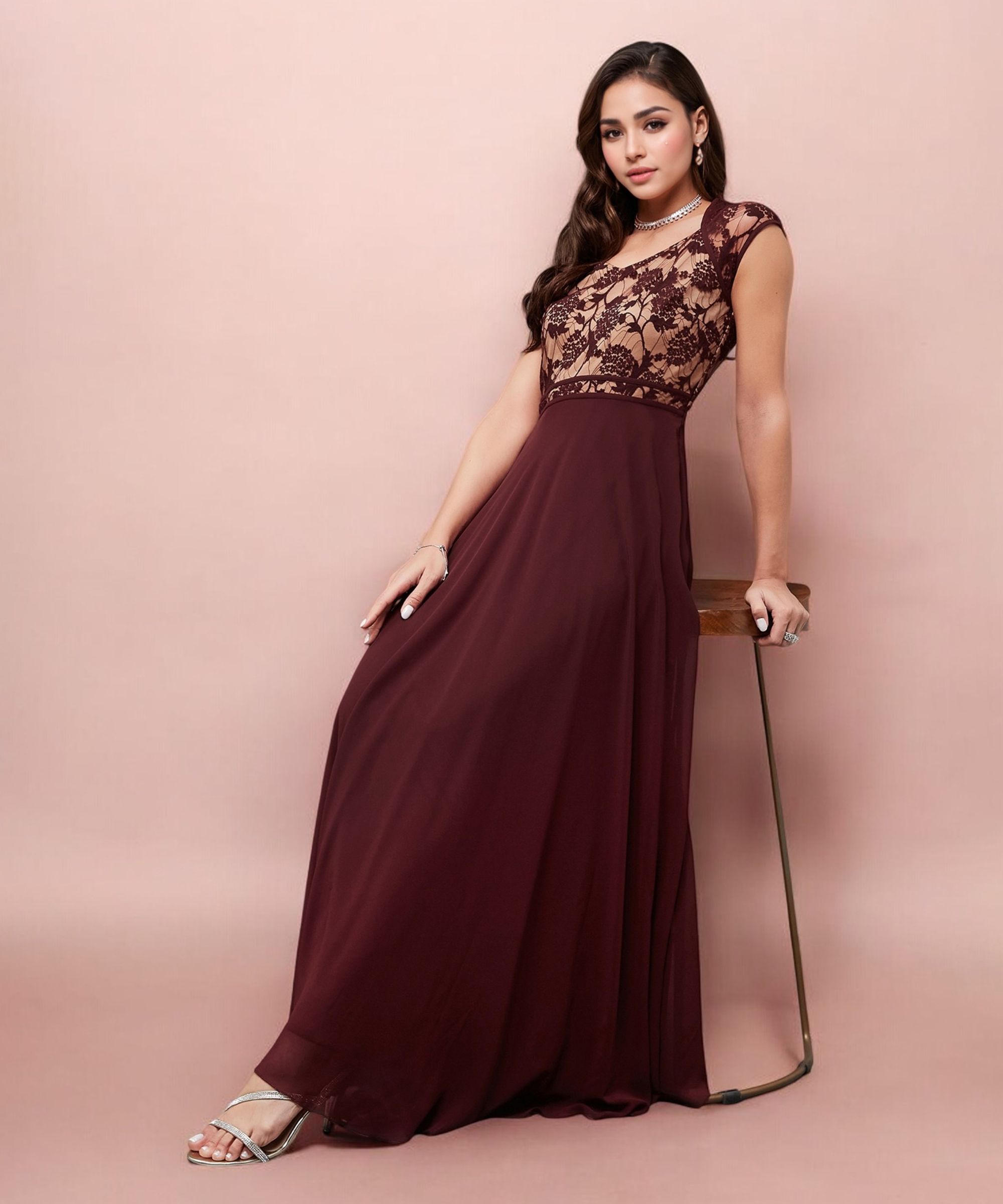 miss chase Women Gown Maroon Maxi/Full Length Dress-picture-36