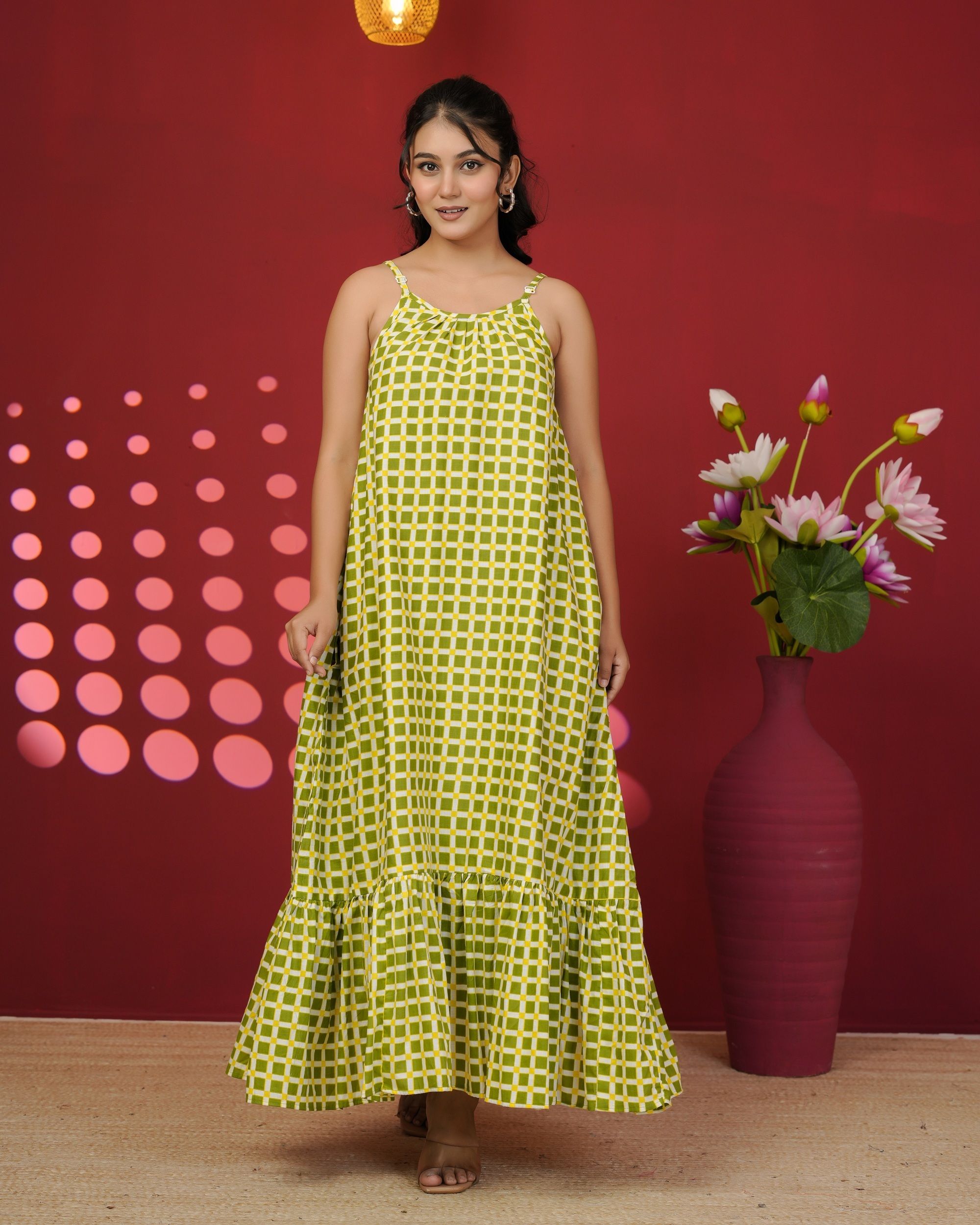 Women Fit and Flare Green Maxi/Full Length Dress-image-27