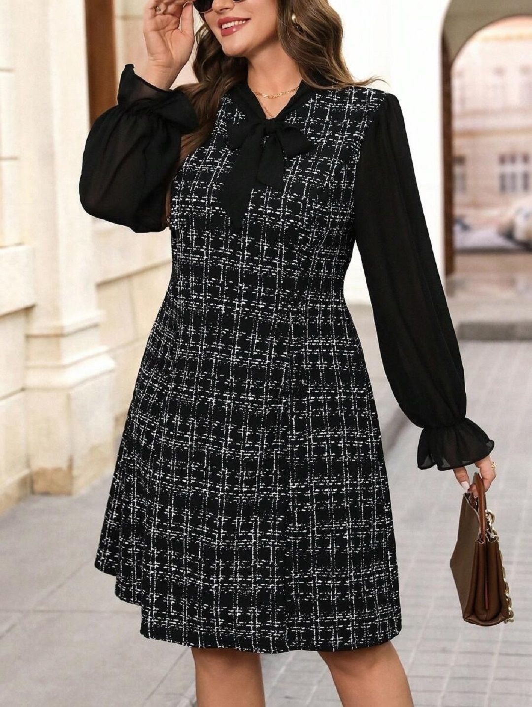 Women A-line Black Knee Length Dress-image-36