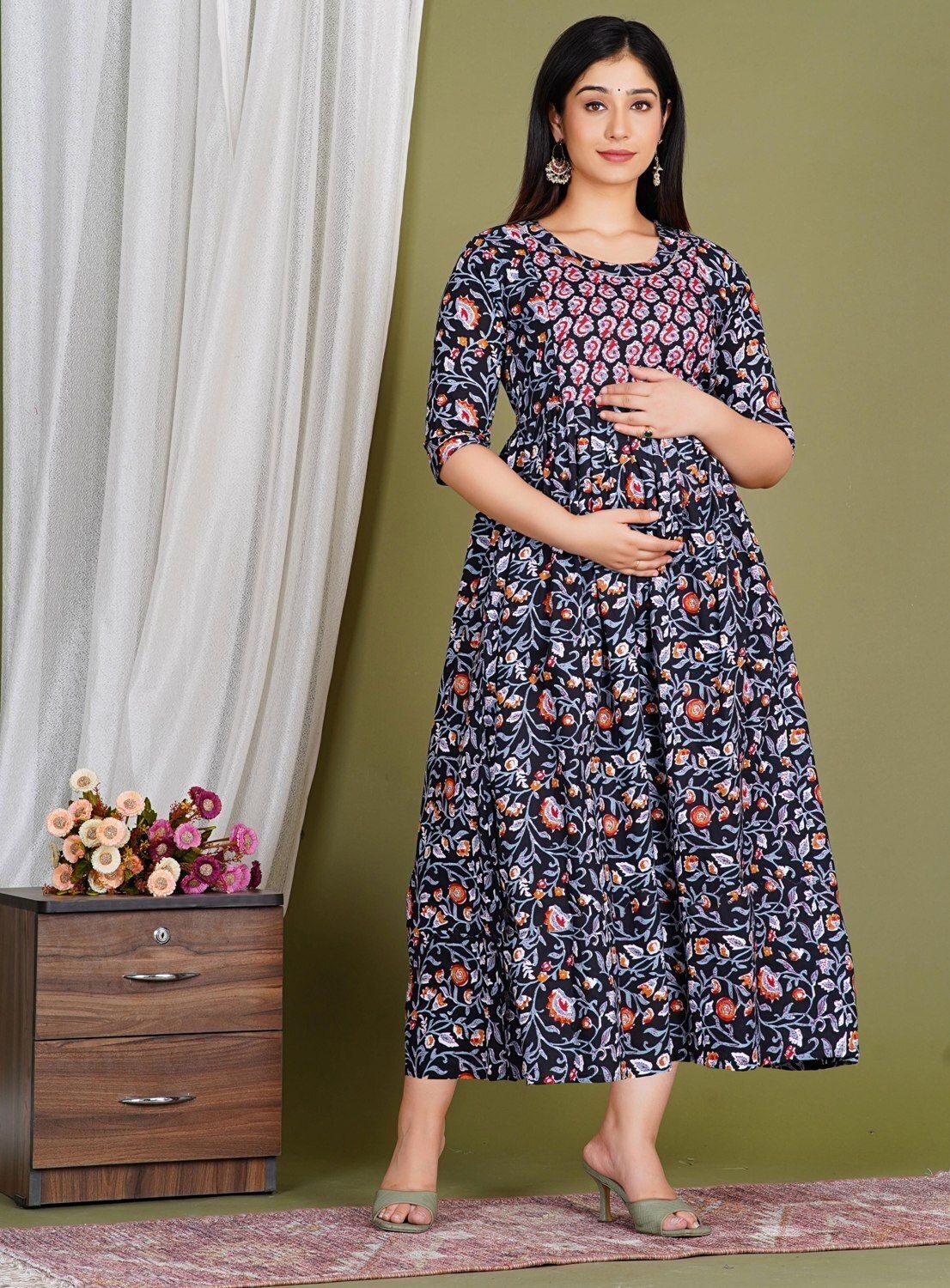 Women Maxi Black Midi/Calf Length Dress-image-42