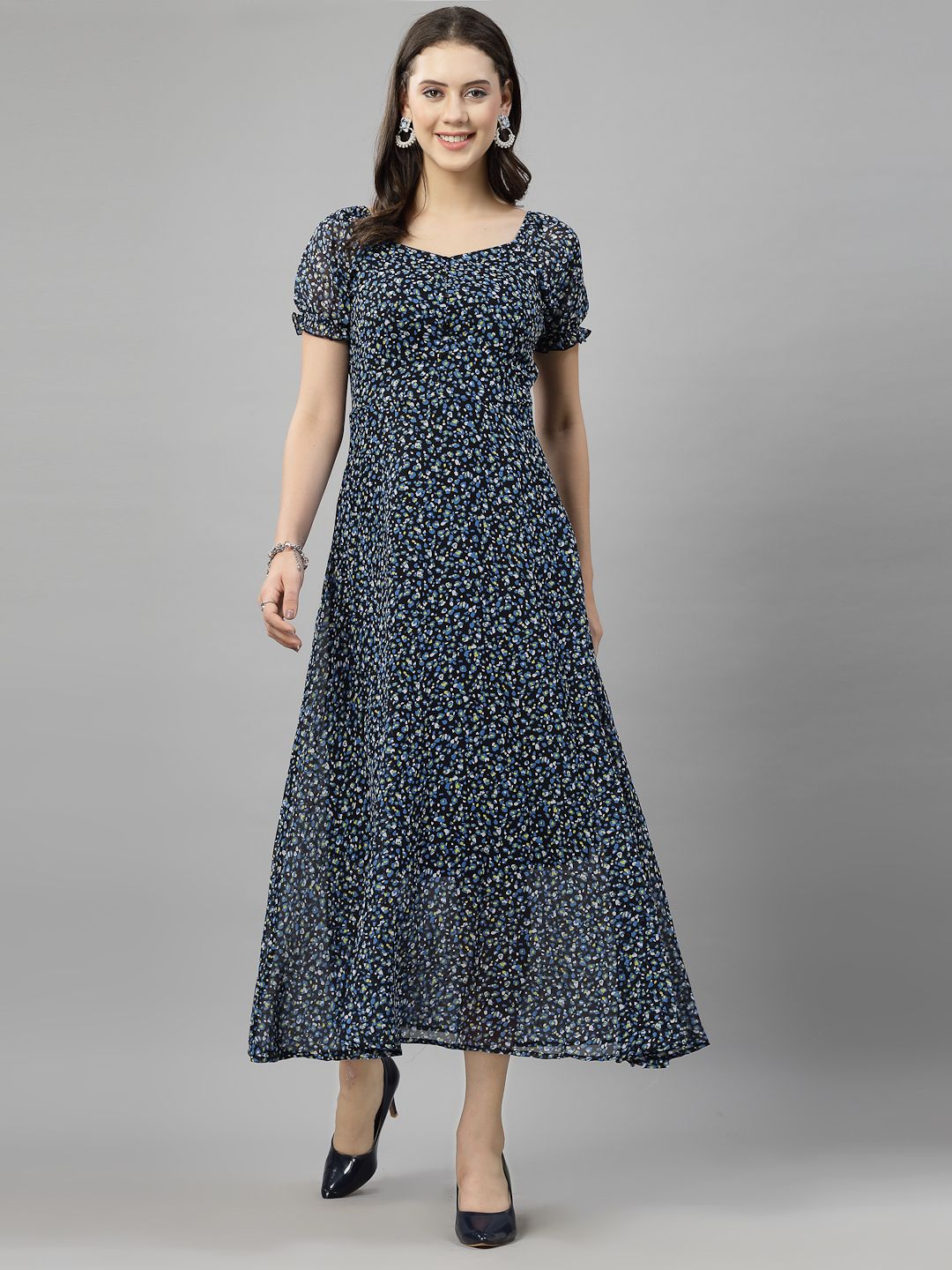 Women Fit and Flare Dark Blue Maxi/Full Length Dress-image-21