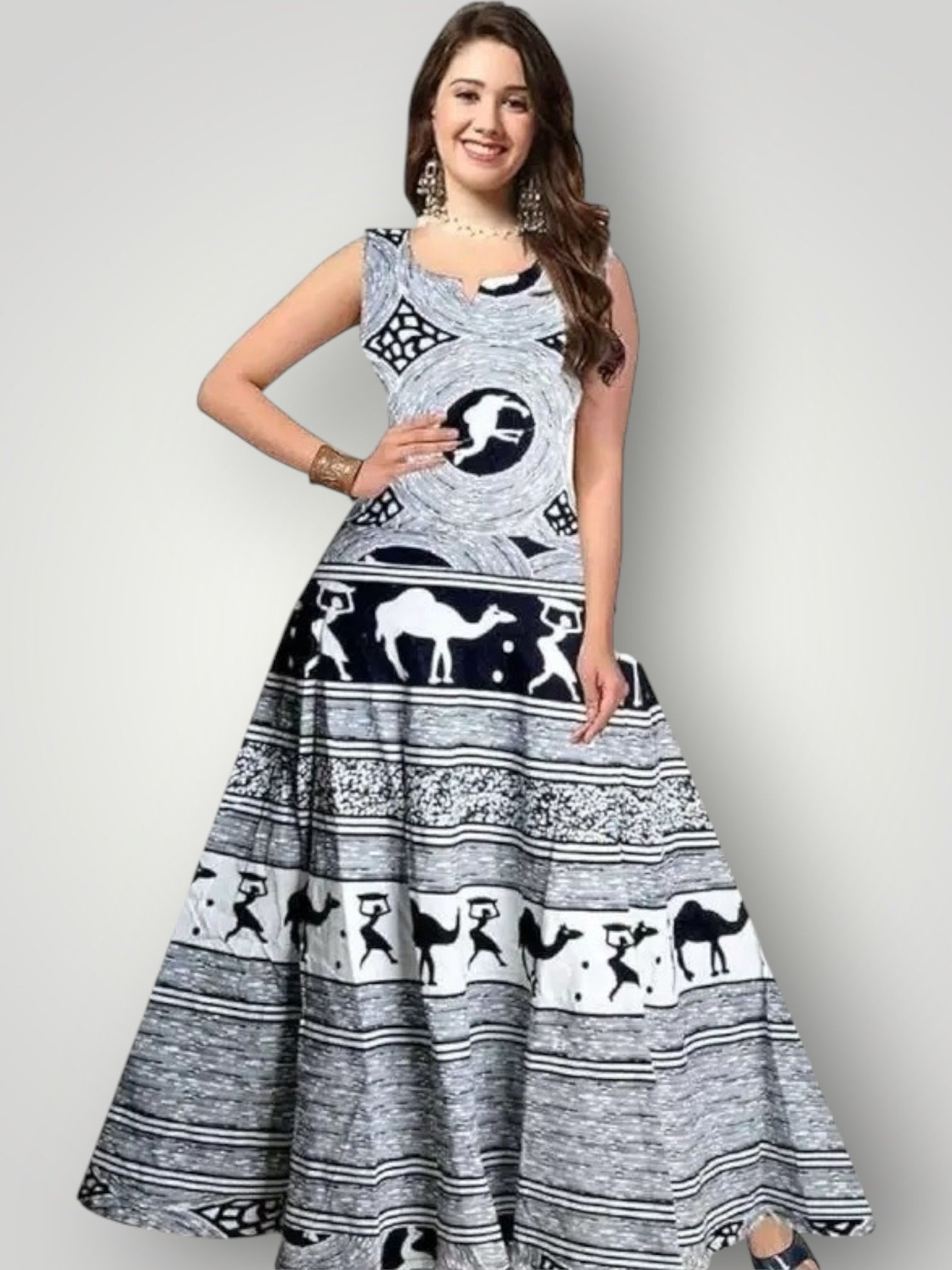 women ethnic dress black knee length dress